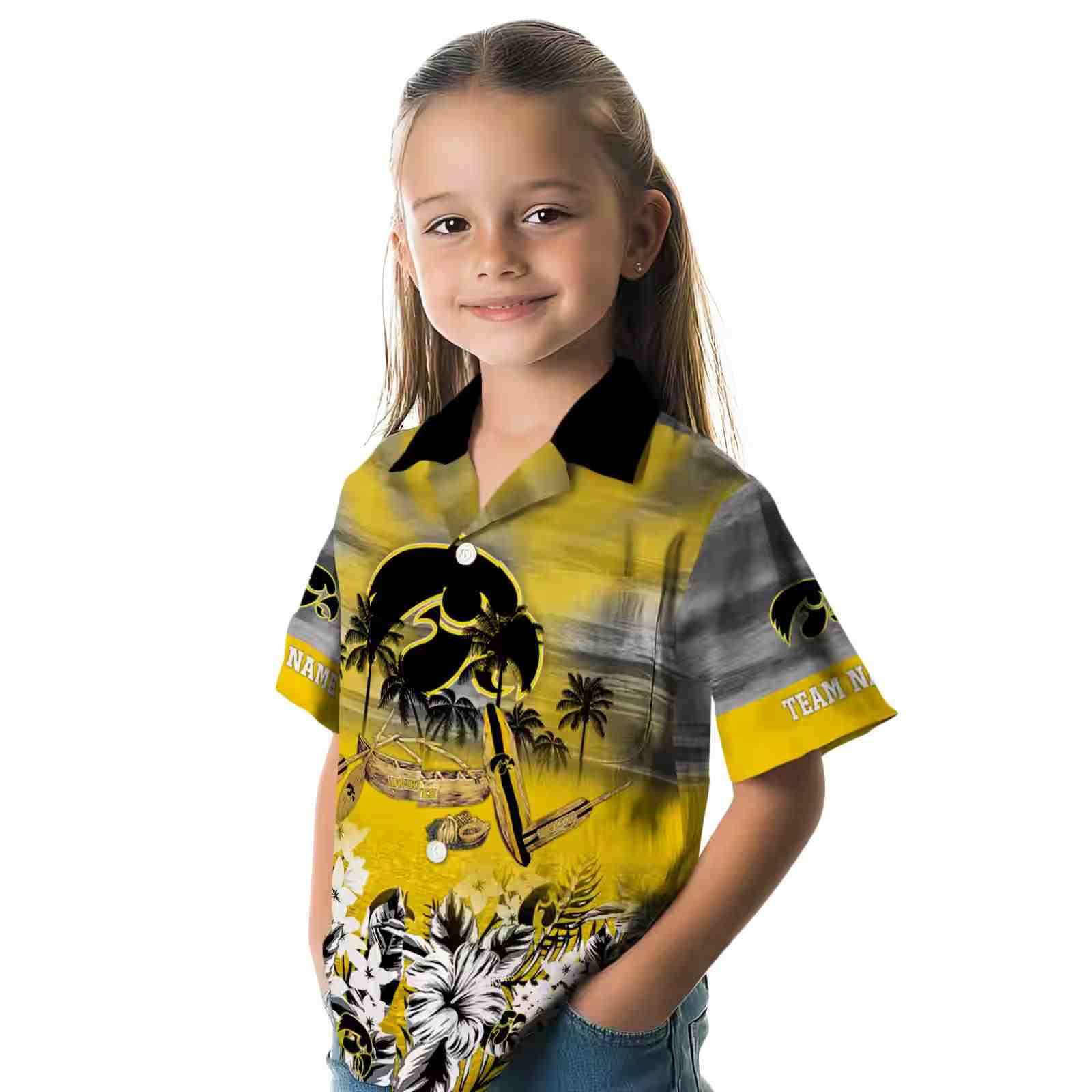 personalized iowa hawkeyes tropical canoe black hawaiian shirt premium grade