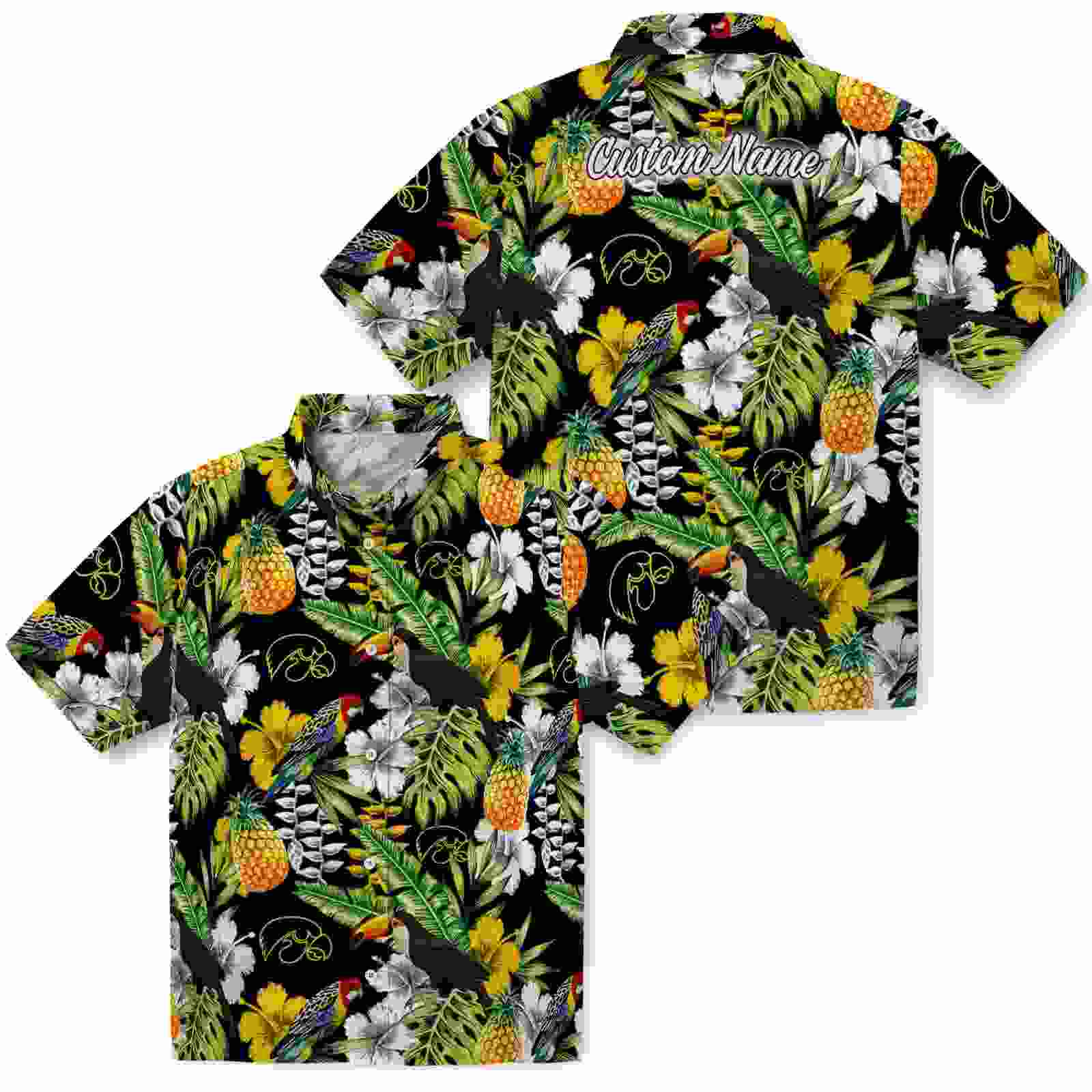 personalized iowa hawkeyes tropical toucan black green hawaiian shirt high quality