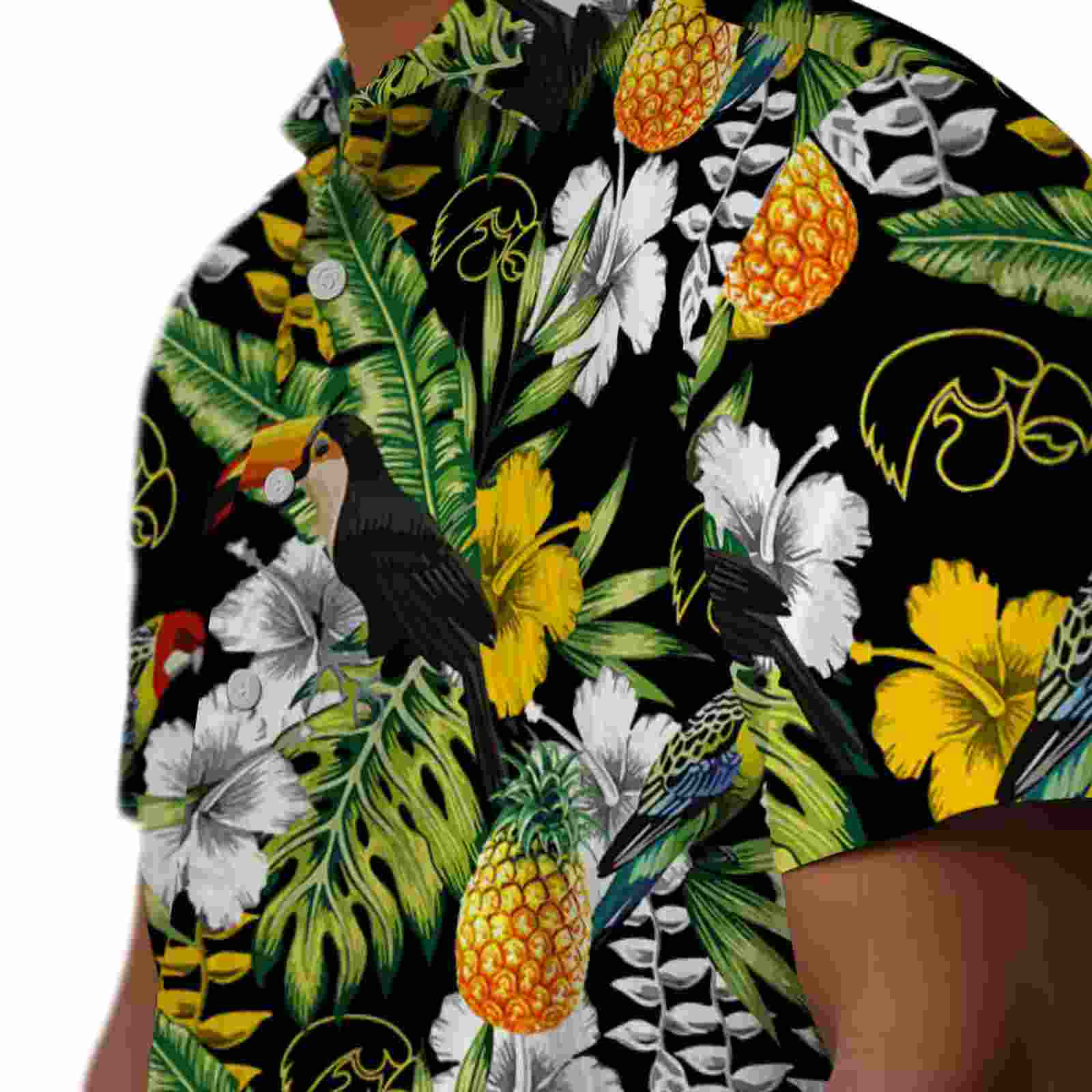 personalized iowa hawkeyes tropical toucan black green hawaiian shirt trendy