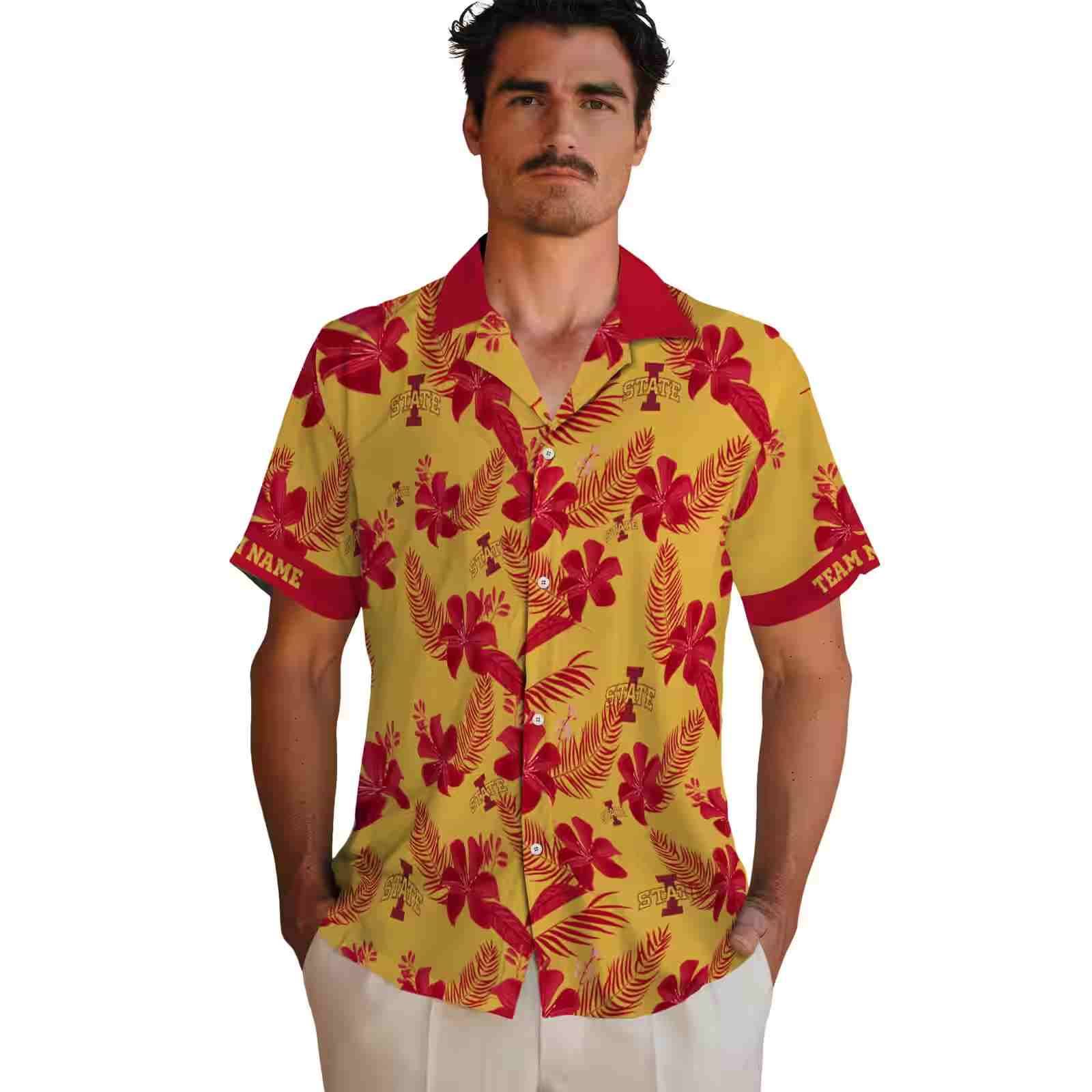 personalized iowa state cyclones botanical print gold hawaiian shirt fashion forward