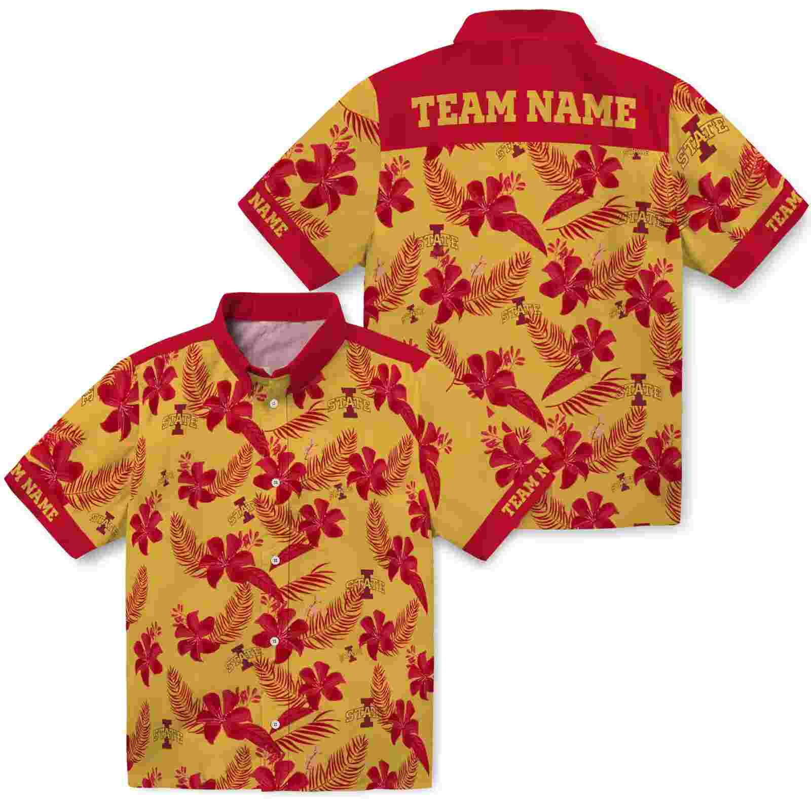 personalized iowa state cyclones botanical print gold hawaiian shirt high quality