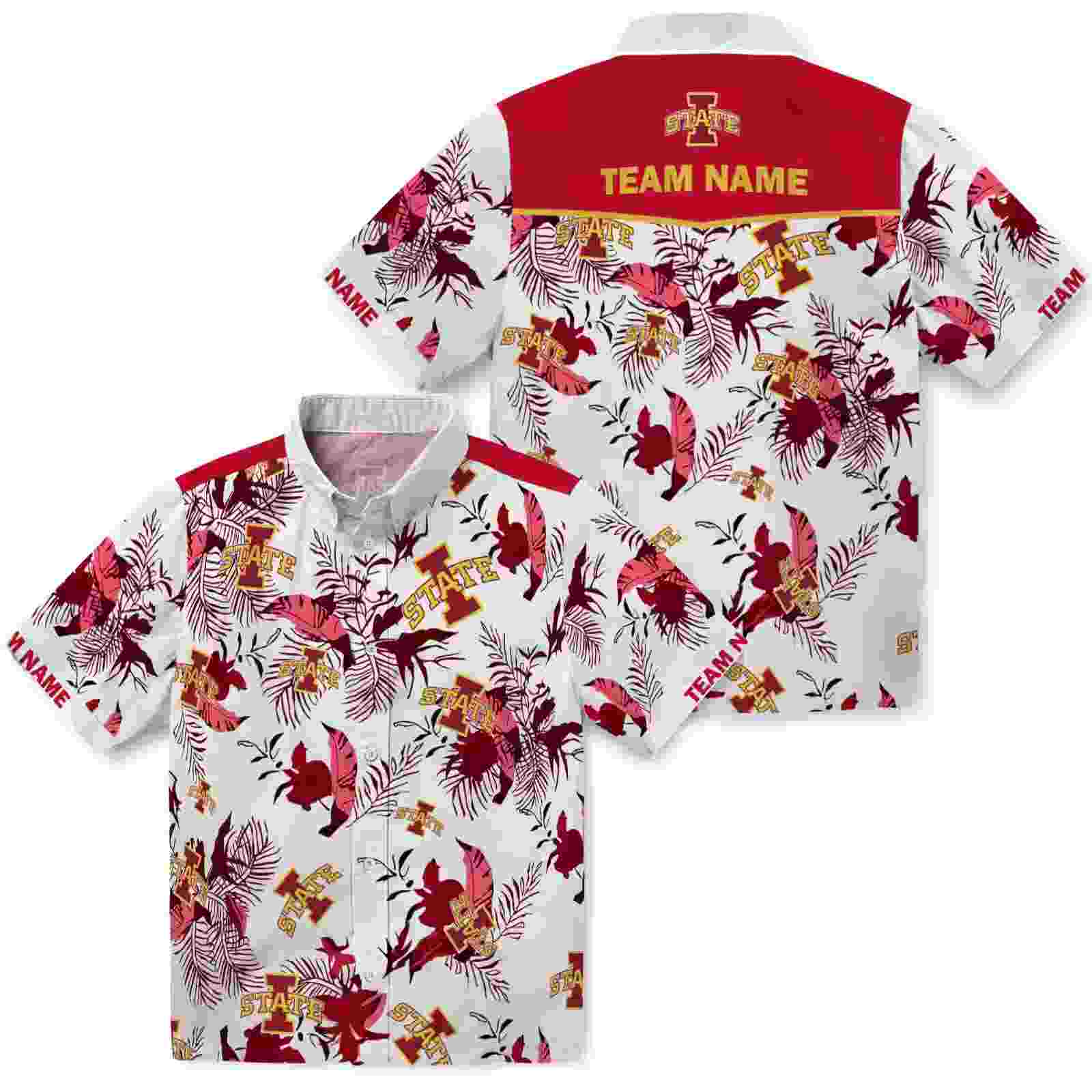 personalized iowa state cyclones botanical theme red white hawaiian shirt high quality