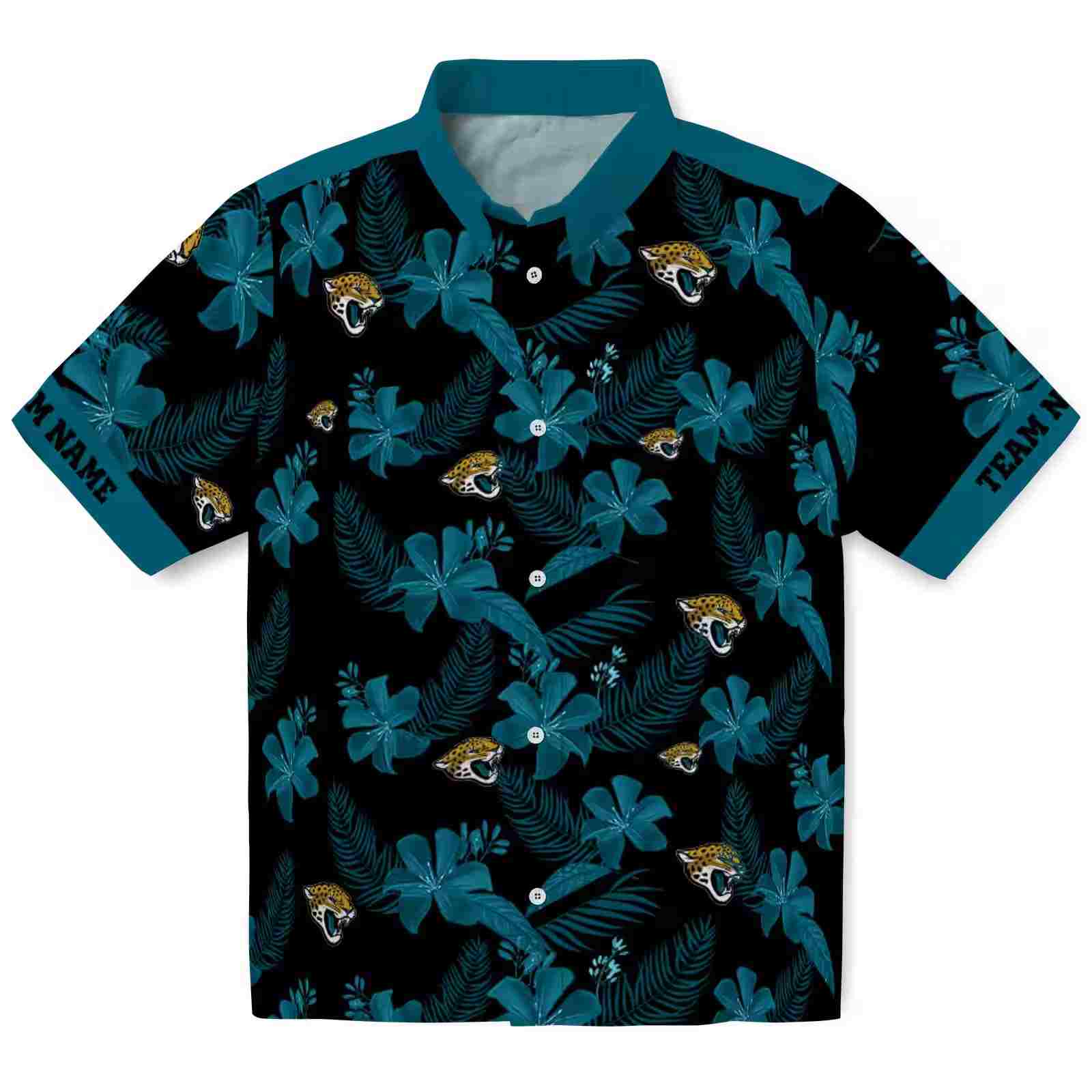 Personalized Jacksonville Jaguars Botanical Print Black Hawaiian Shirt