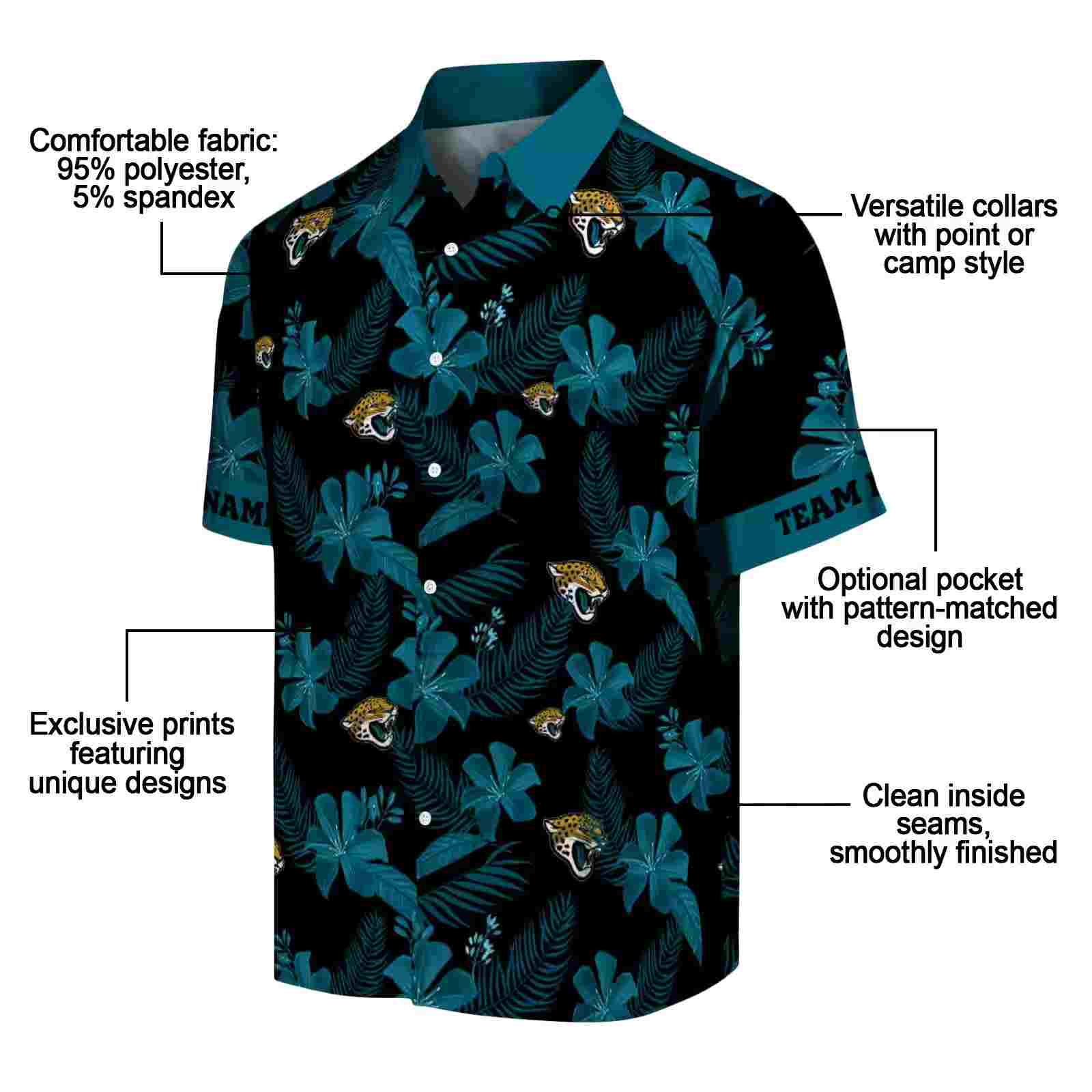 personalized jacksonville jaguars botanical print black hawaiian shirt new arrival