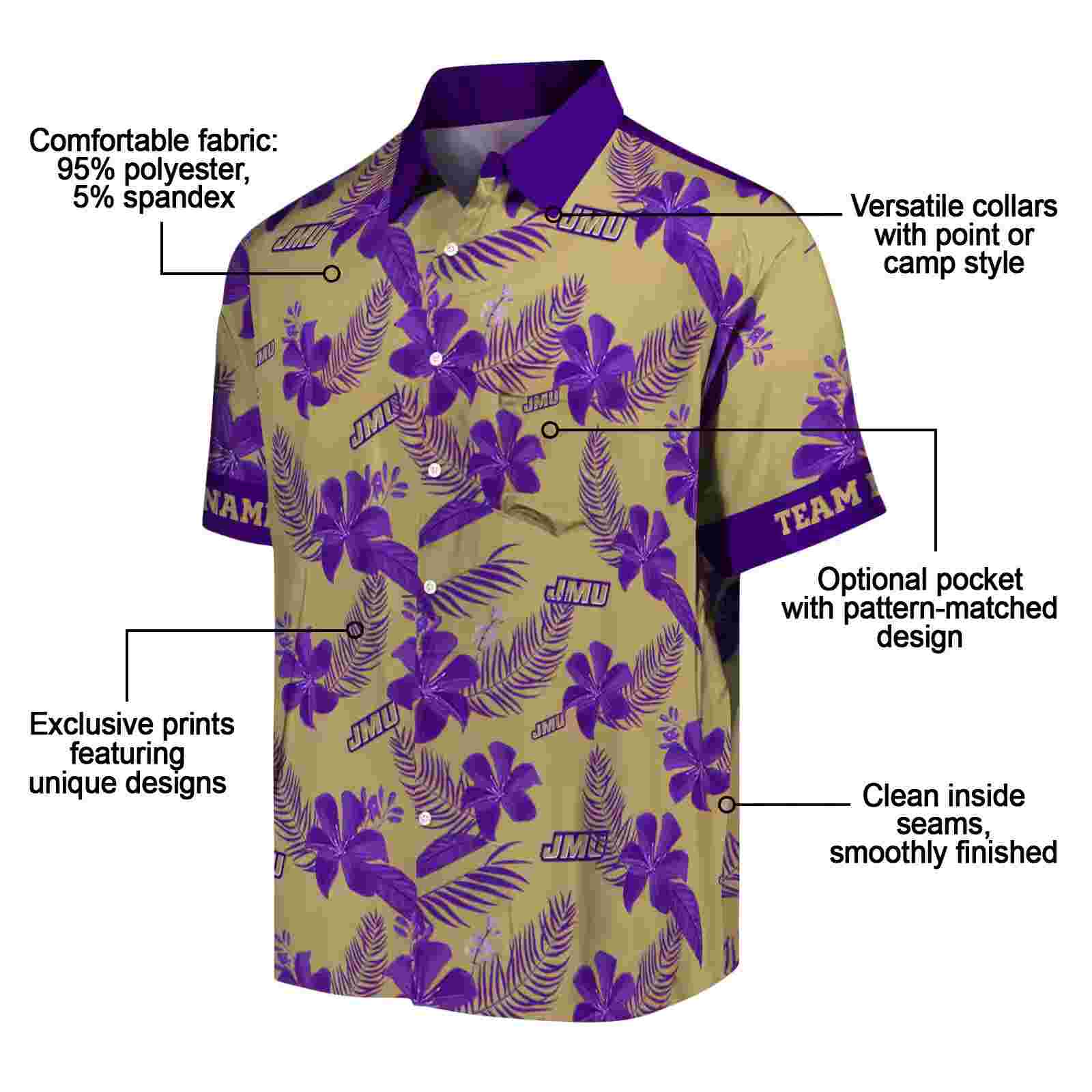 personalized james madison dukes botanical print gold hawaiian shirt new arrival