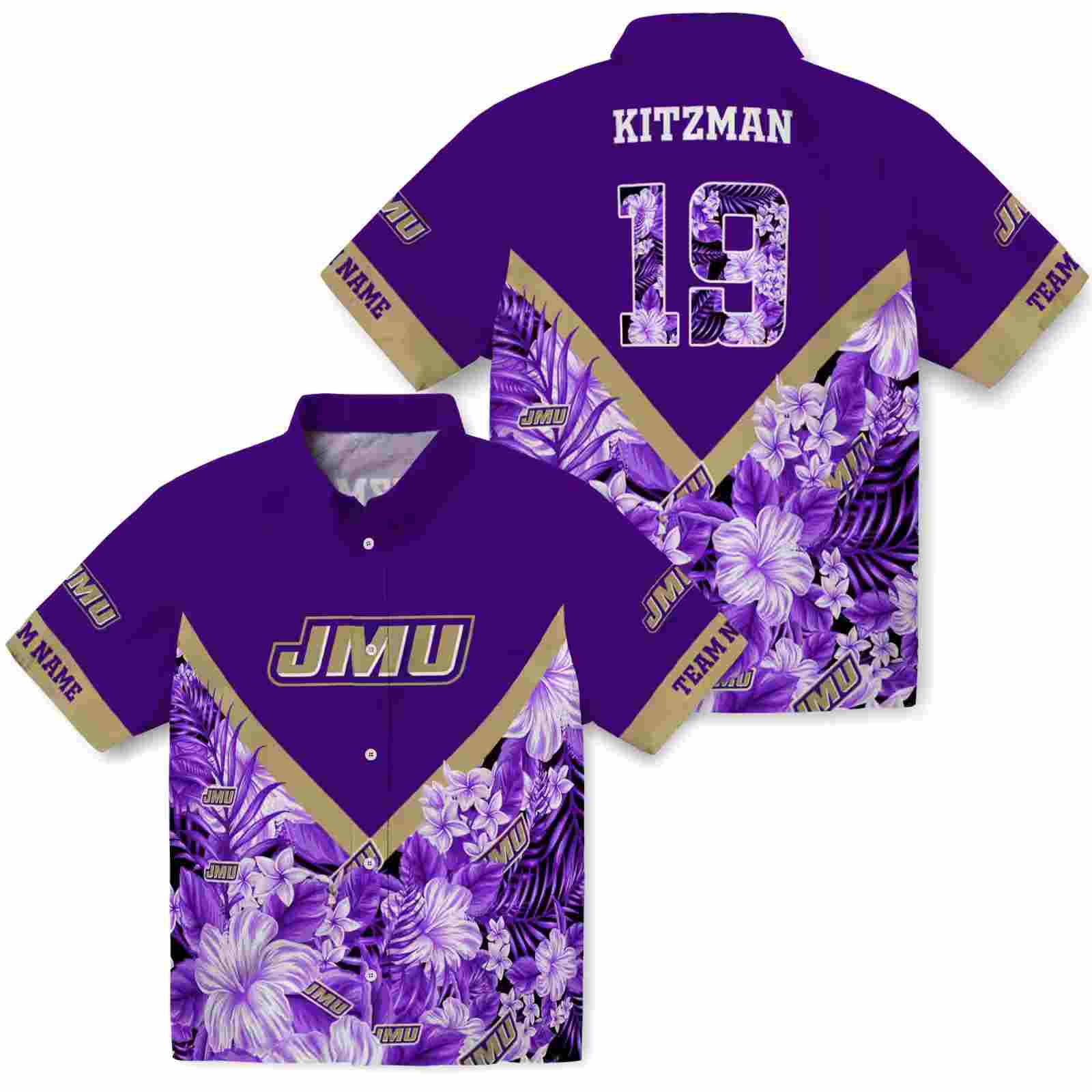 personalized james madison dukes floral chevron purple hawaiian shirt high quality