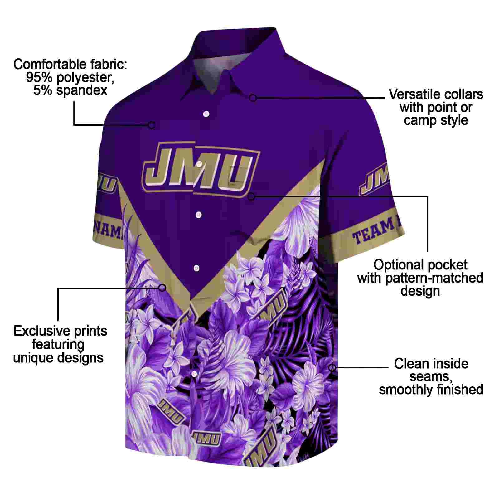 personalized james madison dukes floral chevron purple hawaiian shirt new arrival