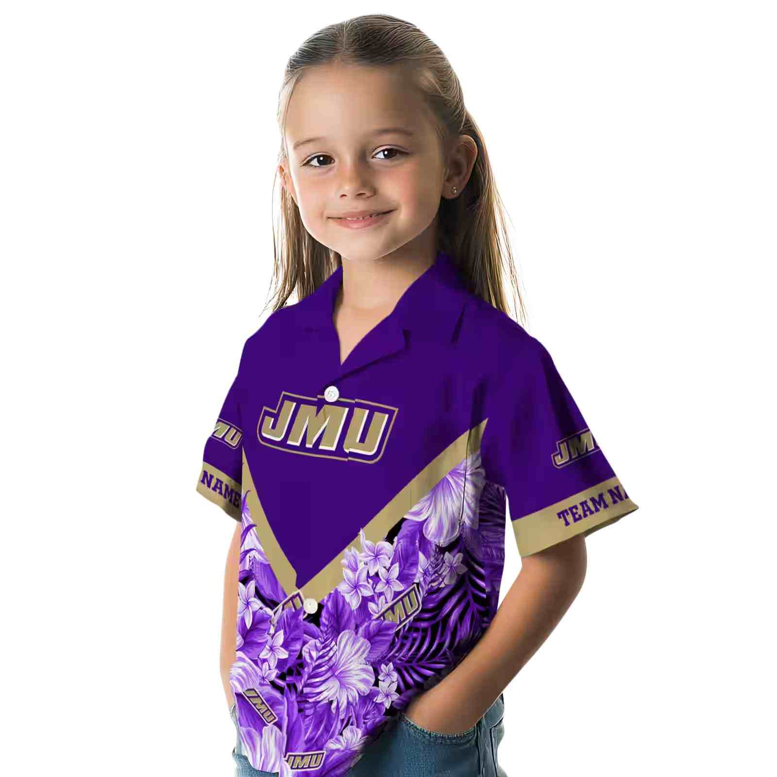 personalized james madison dukes floral chevron purple hawaiian shirt premium grade