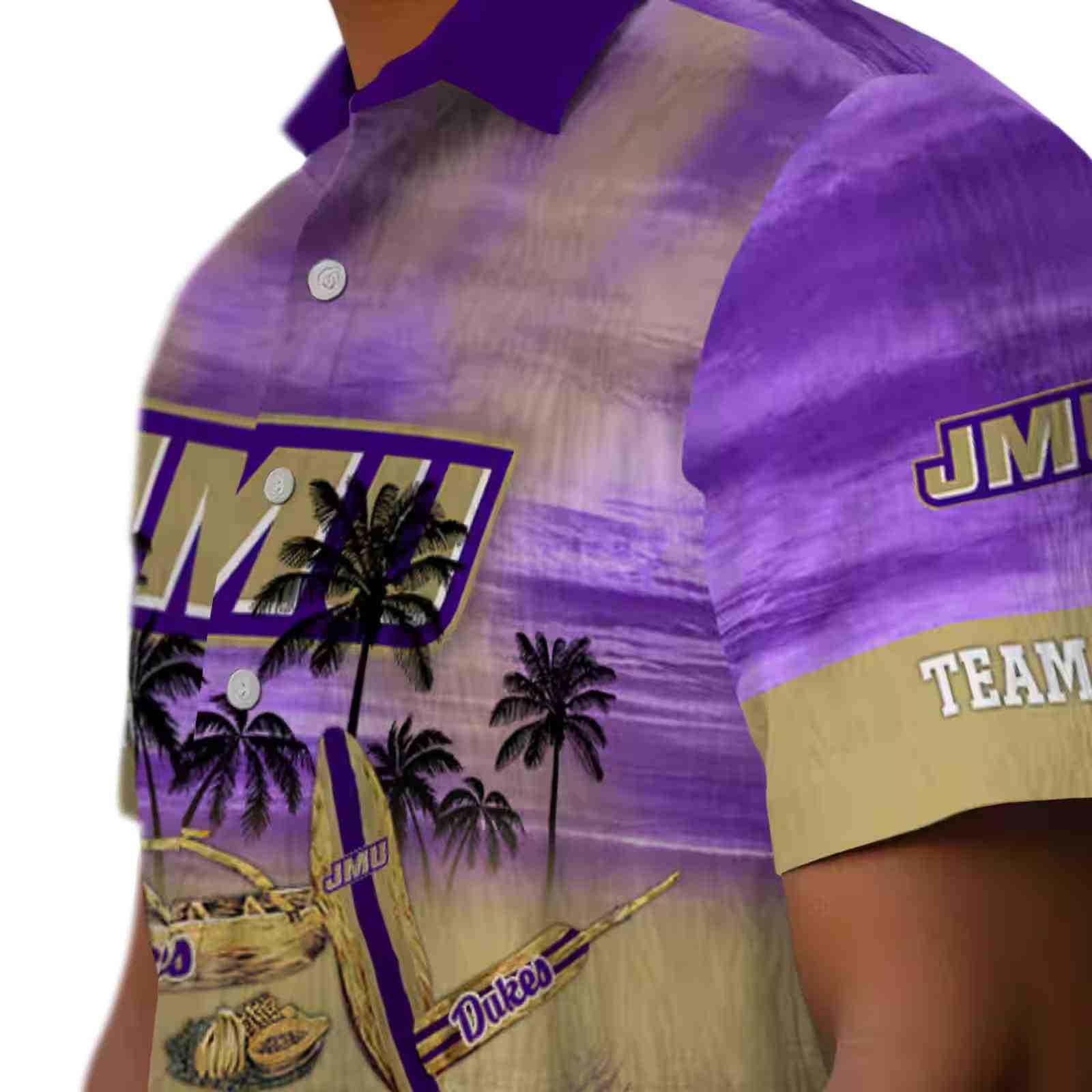 personalized james madison dukes tropical canoe purple hawaiian shirt trendy