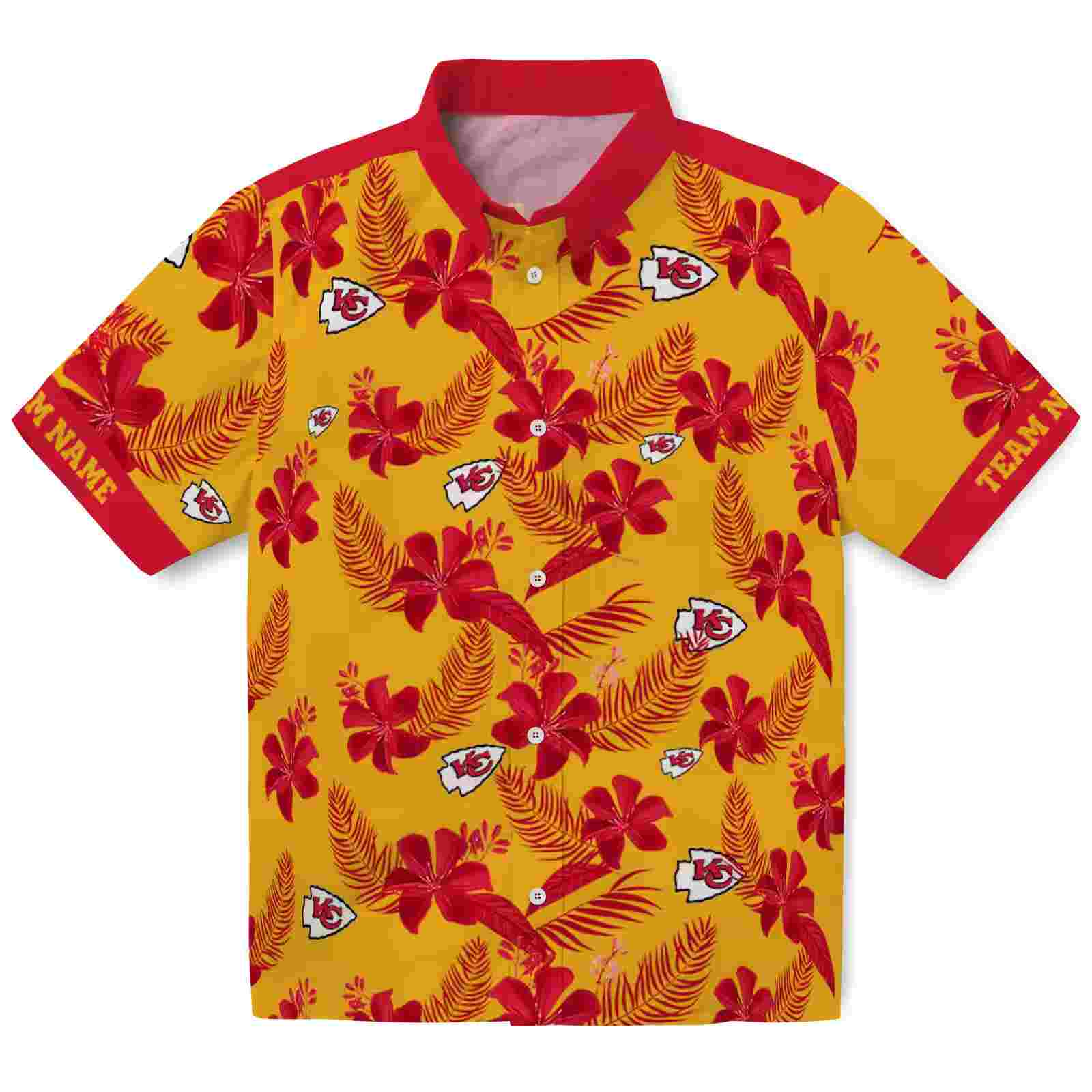 Personalized Kansas City Chiefs Botanical Print Gold Hawaiian Shirt