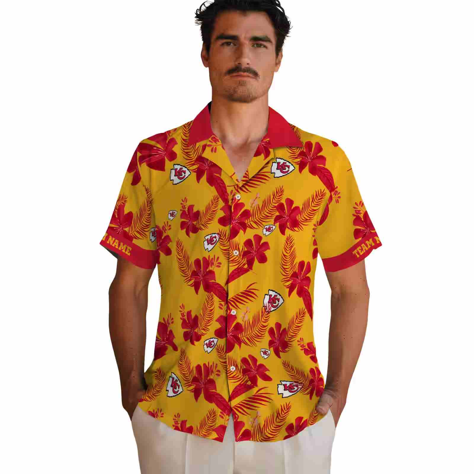 personalized kansas city chiefs botanical print gold hawaiian shirt fashion forward