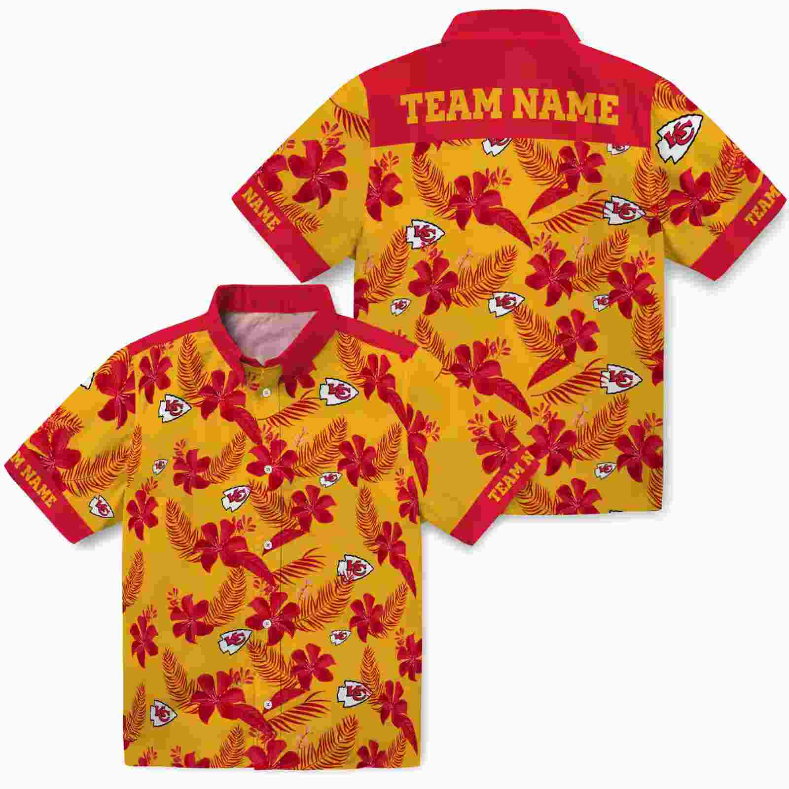 personalized kansas city chiefs botanical print gold hawaiian shirt high quality