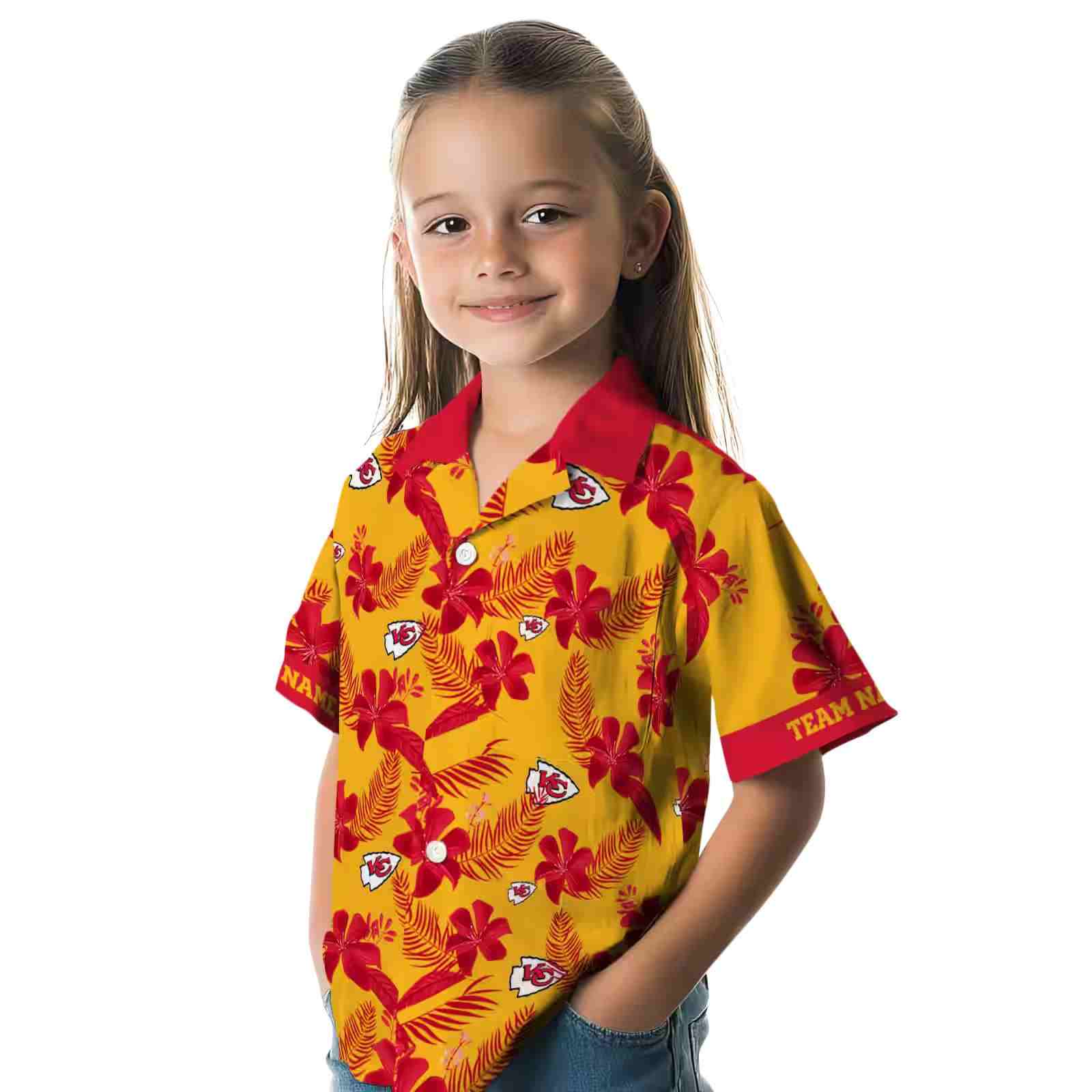 personalized kansas city chiefs botanical print gold hawaiian shirt premium grade