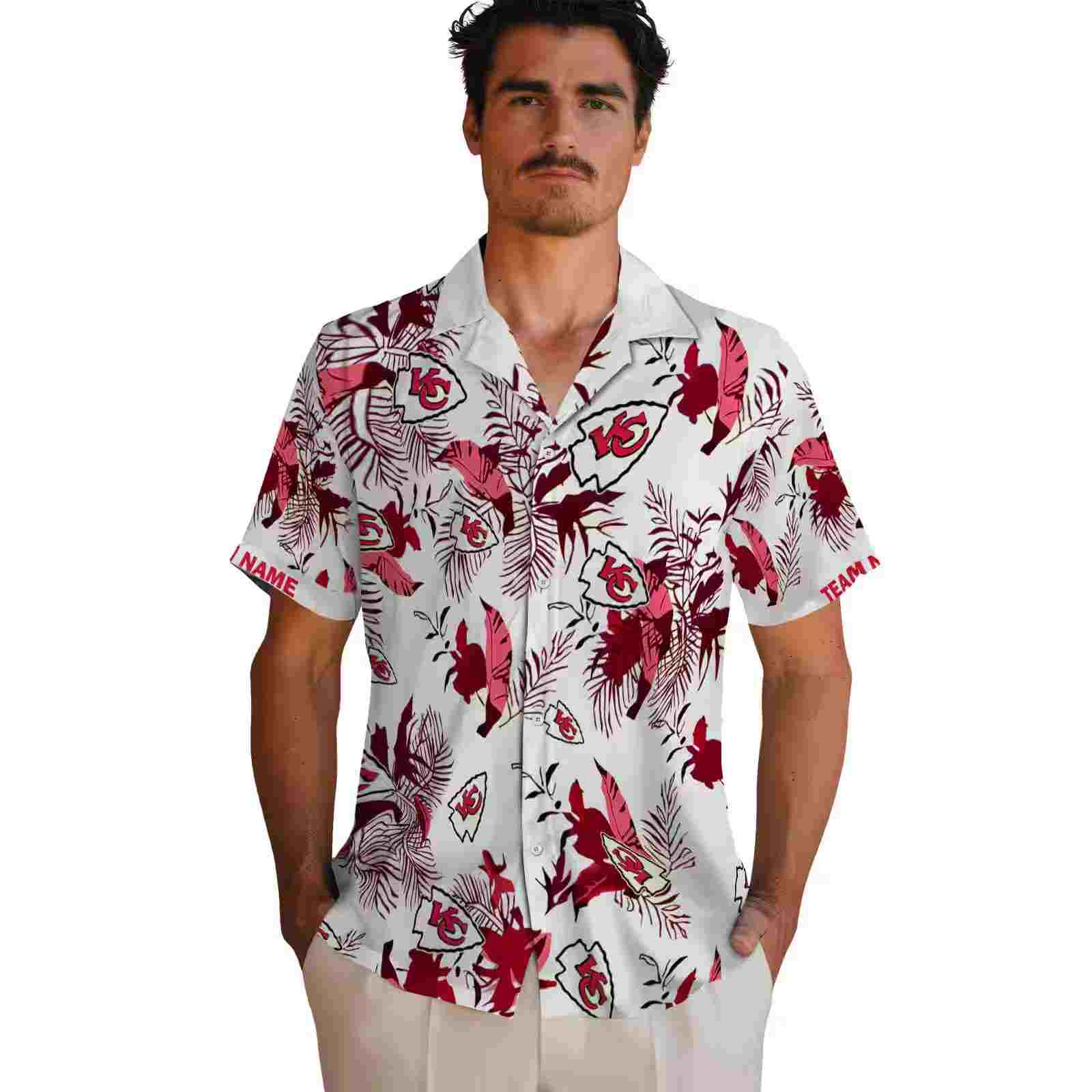 personalized kansas city chiefs botanical theme red white hawaiian shirt fashion forward