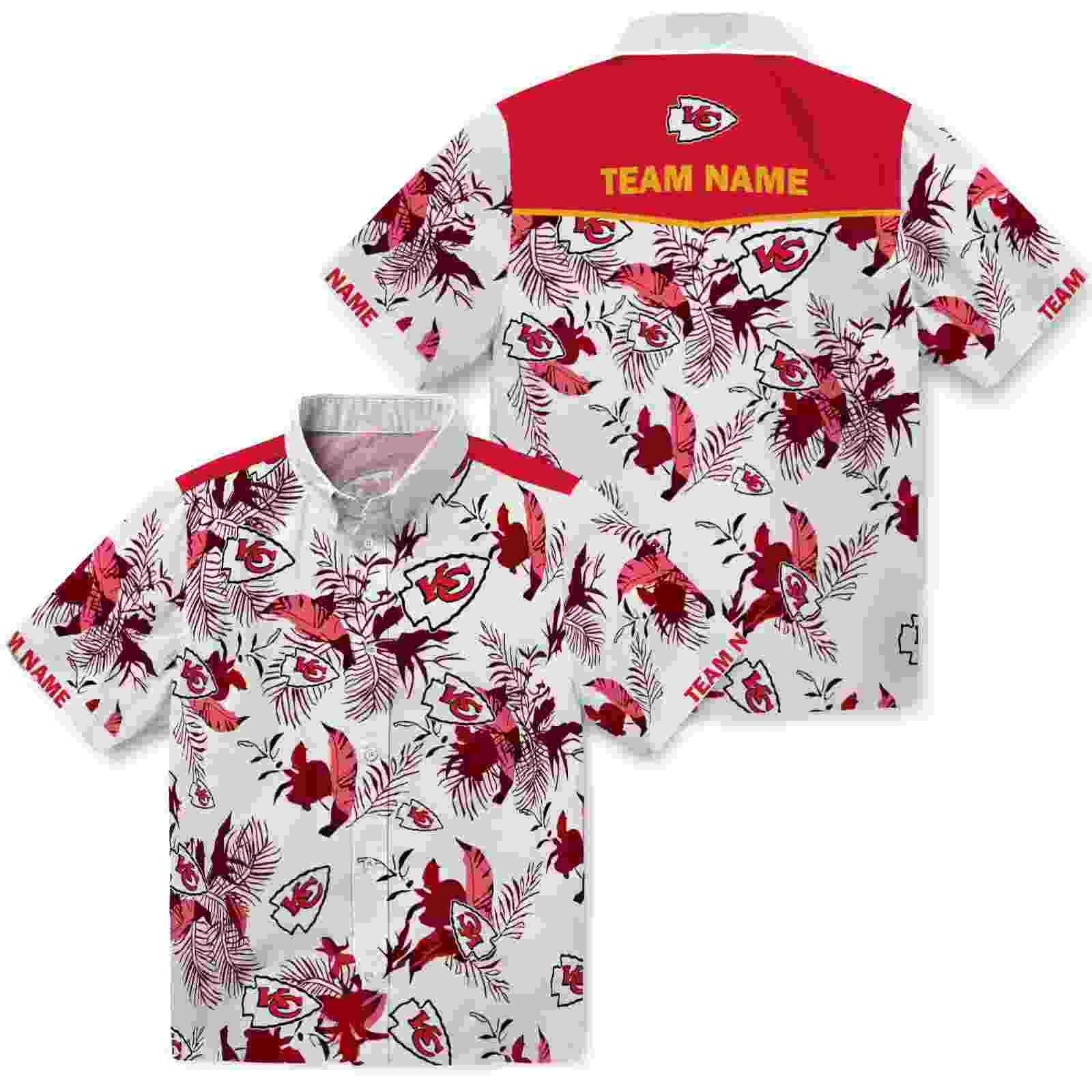 personalized kansas city chiefs botanical theme red white hawaiian shirt high quality