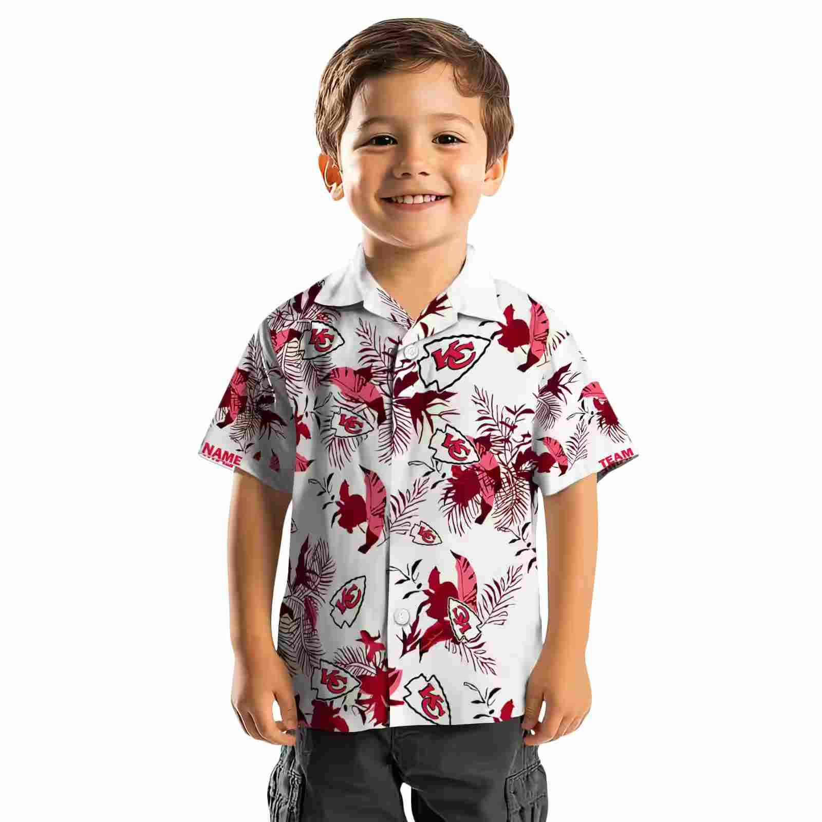 personalized kansas city chiefs botanical theme red white hawaiian shirt top rated