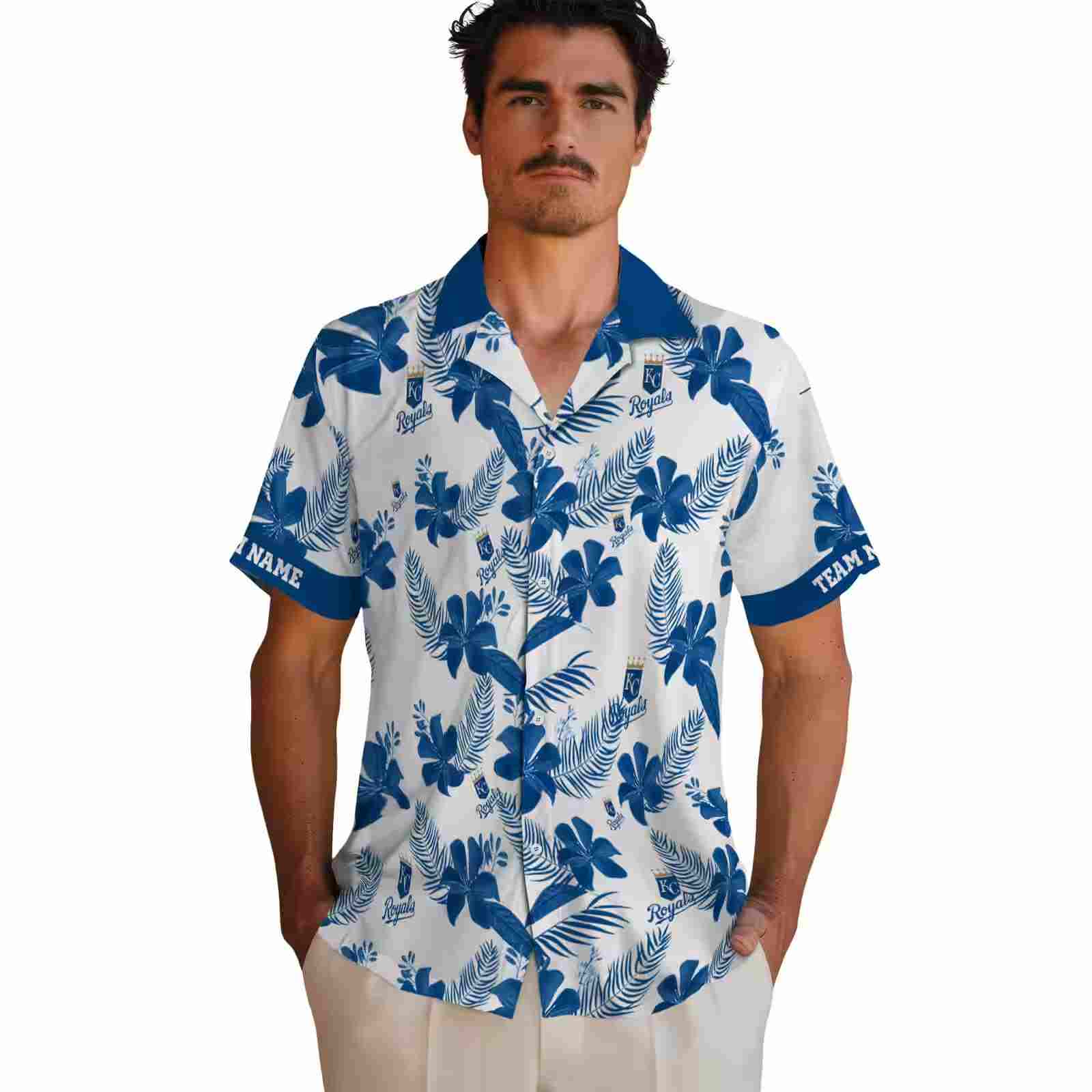 personalized kansas city royals botanical print white hawaiian shirt fashion forward