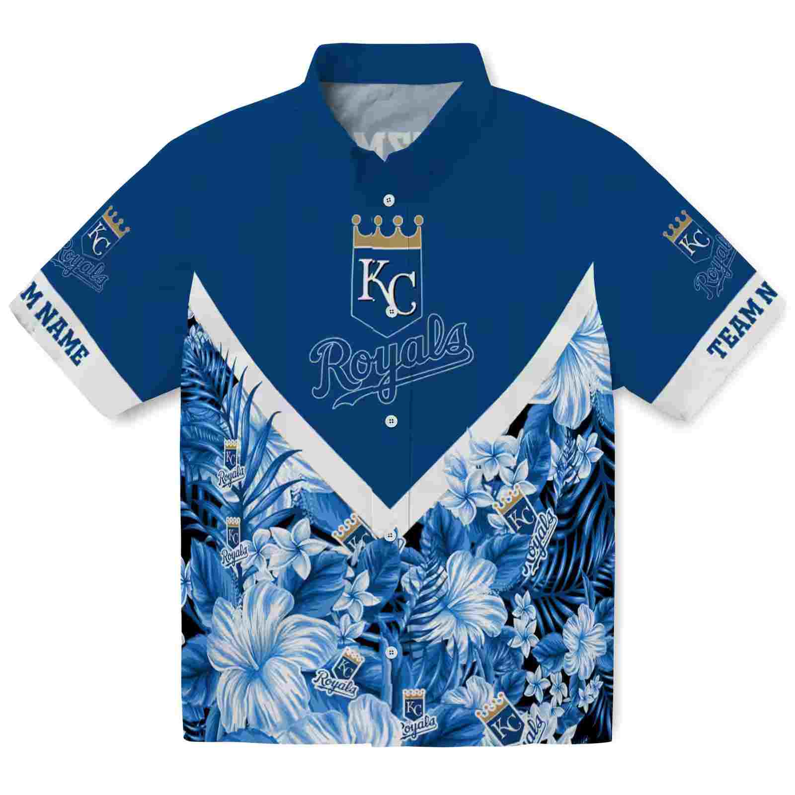 Personalized Kansas City Royals Floral Chevron Royal Blue Hawaiian Shirt