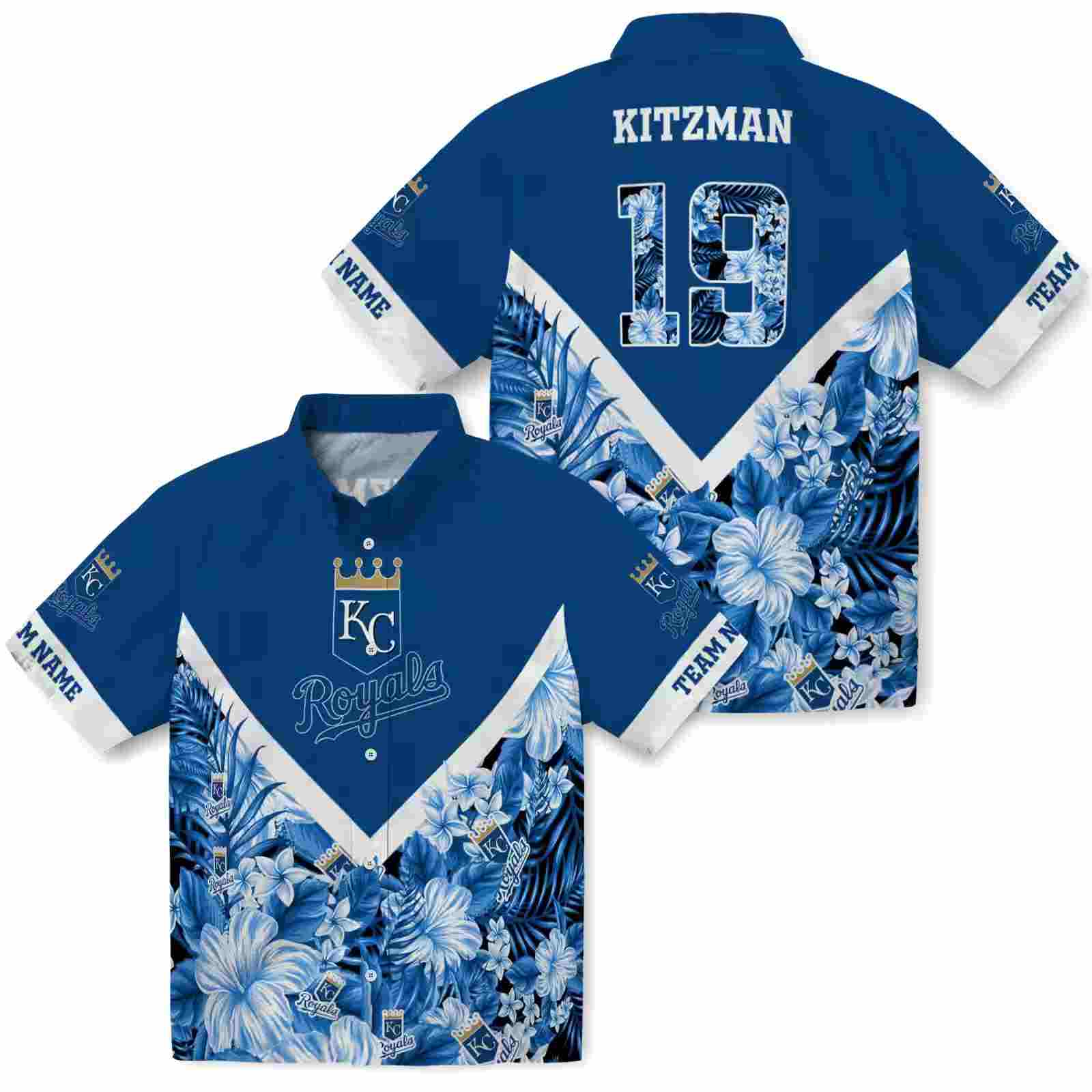 personalized kansas city royals floral chevron royal blue hawaiian shirt high quality