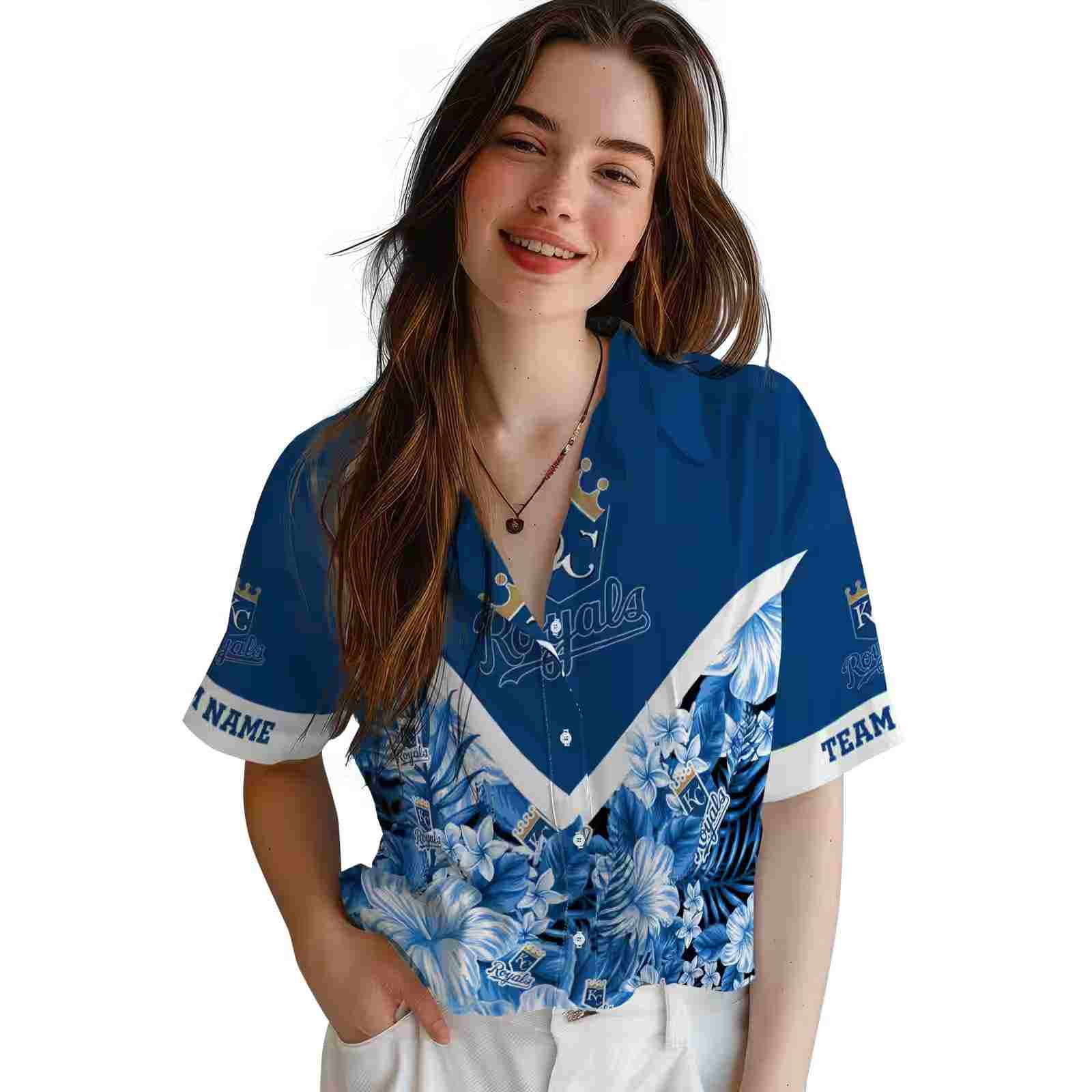 personalized kansas city royals floral chevron royal blue hawaiian shirt latest model