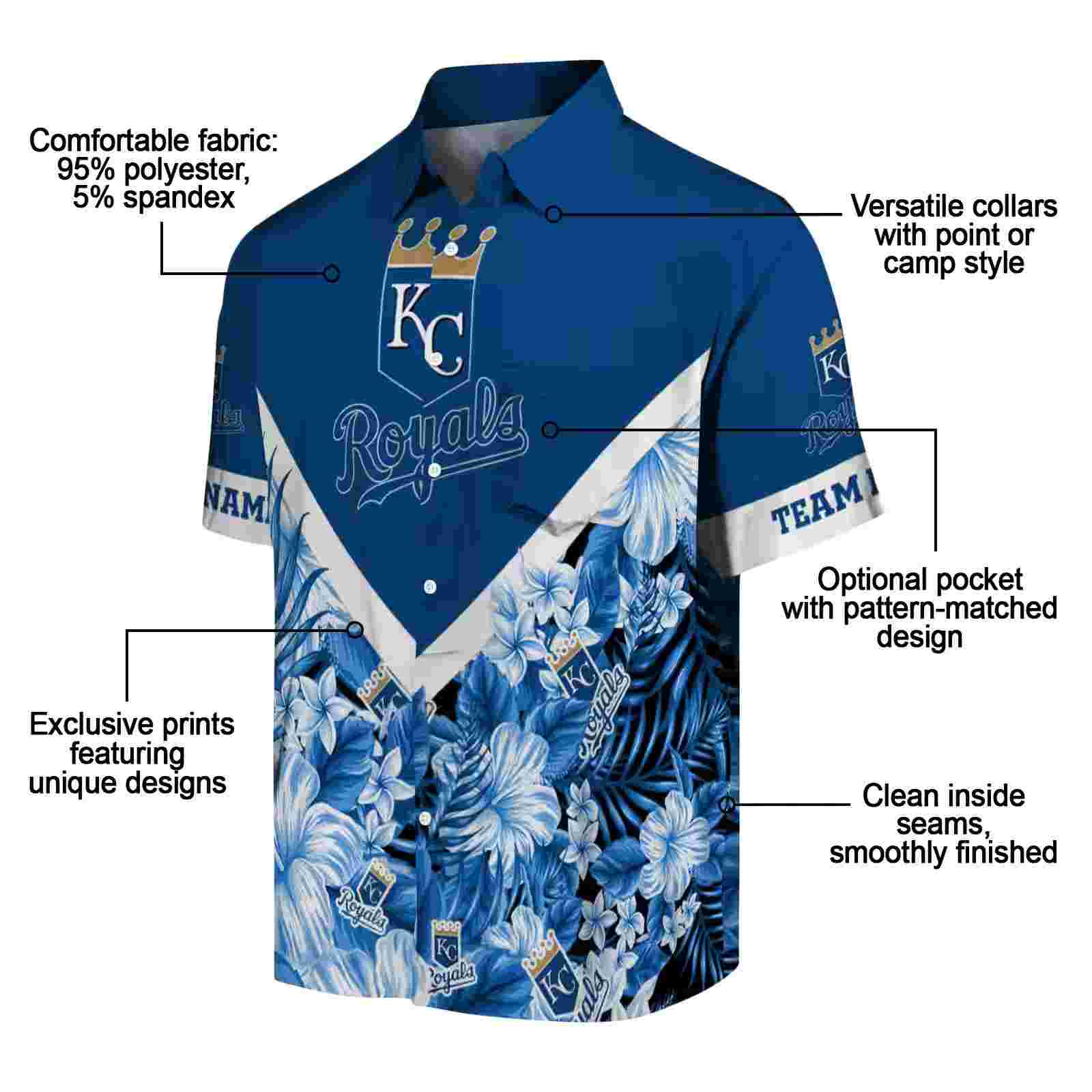 personalized kansas city royals floral chevron royal blue hawaiian shirt new arrival