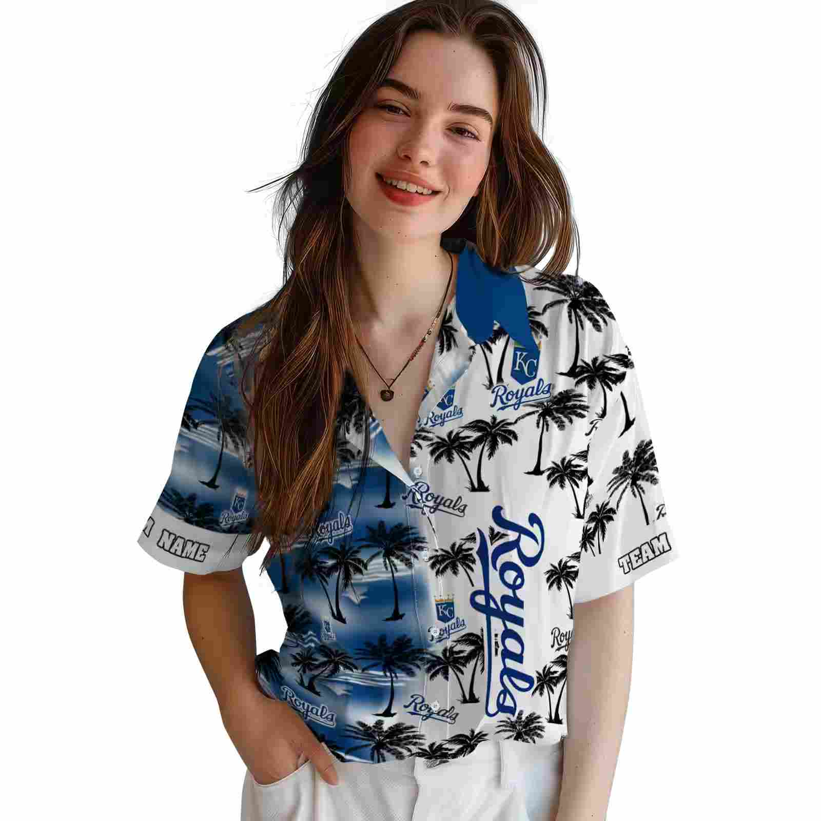 personalized kansas city royals palm silhouettes royal blue hawaiian shirt latest model