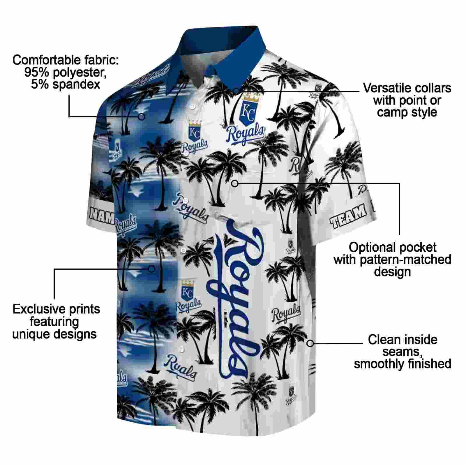 personalized kansas city royals palm silhouettes royal blue hawaiian shirt new arrival