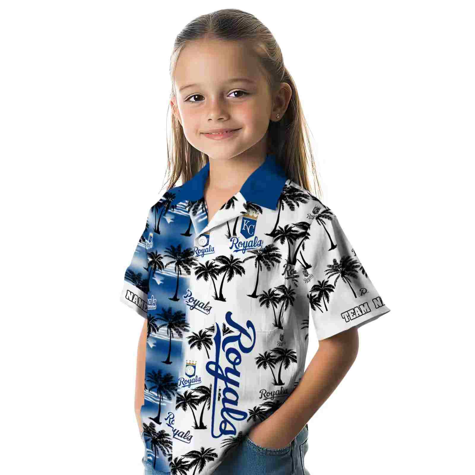 personalized kansas city royals palm silhouettes royal blue hawaiian shirt premium grade