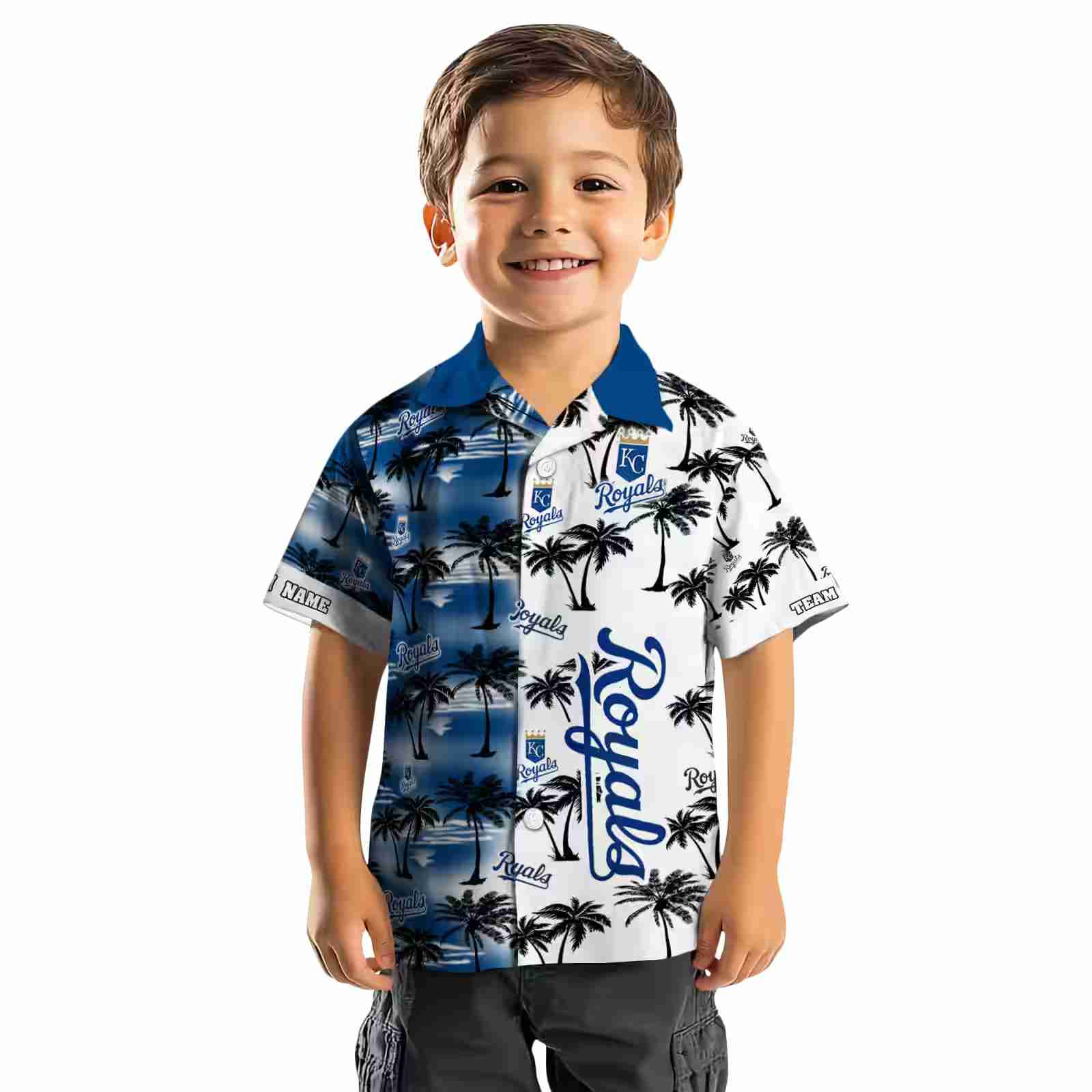 personalized kansas city royals palm silhouettes royal blue hawaiian shirt top rated