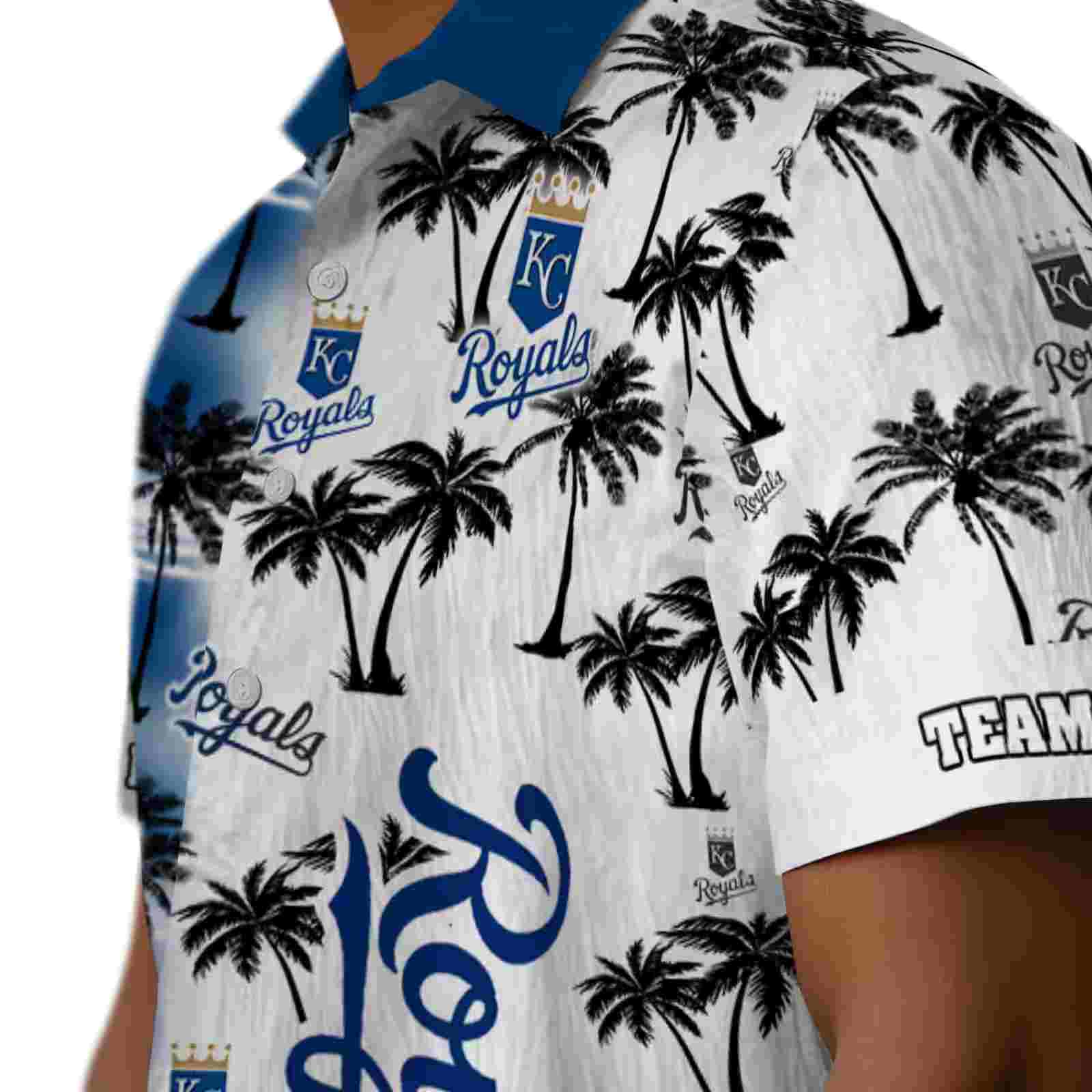 personalized kansas city royals palm silhouettes royal blue hawaiian shirt trendy