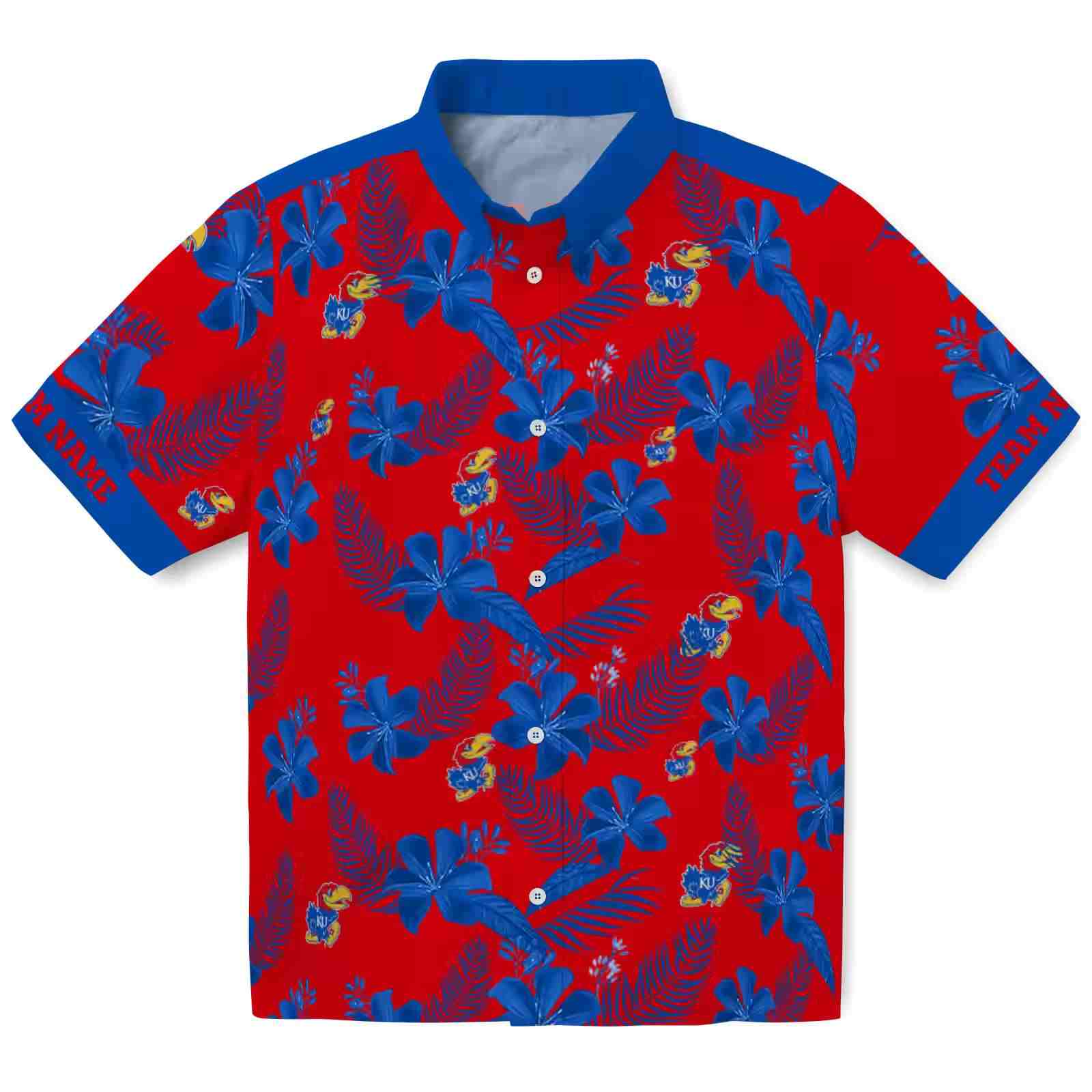 Personalized Kansas Jayhawks Botanical Print Crimson Hawaiian Shirt