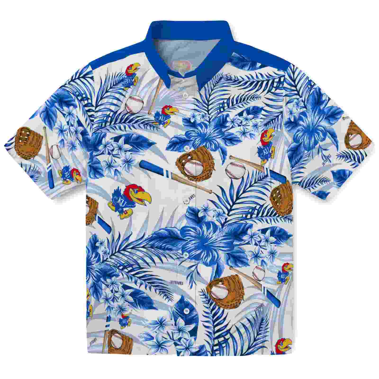 Personalized Kansas Jayhawks Floral Baseball Blue White Hawaiian Shirt