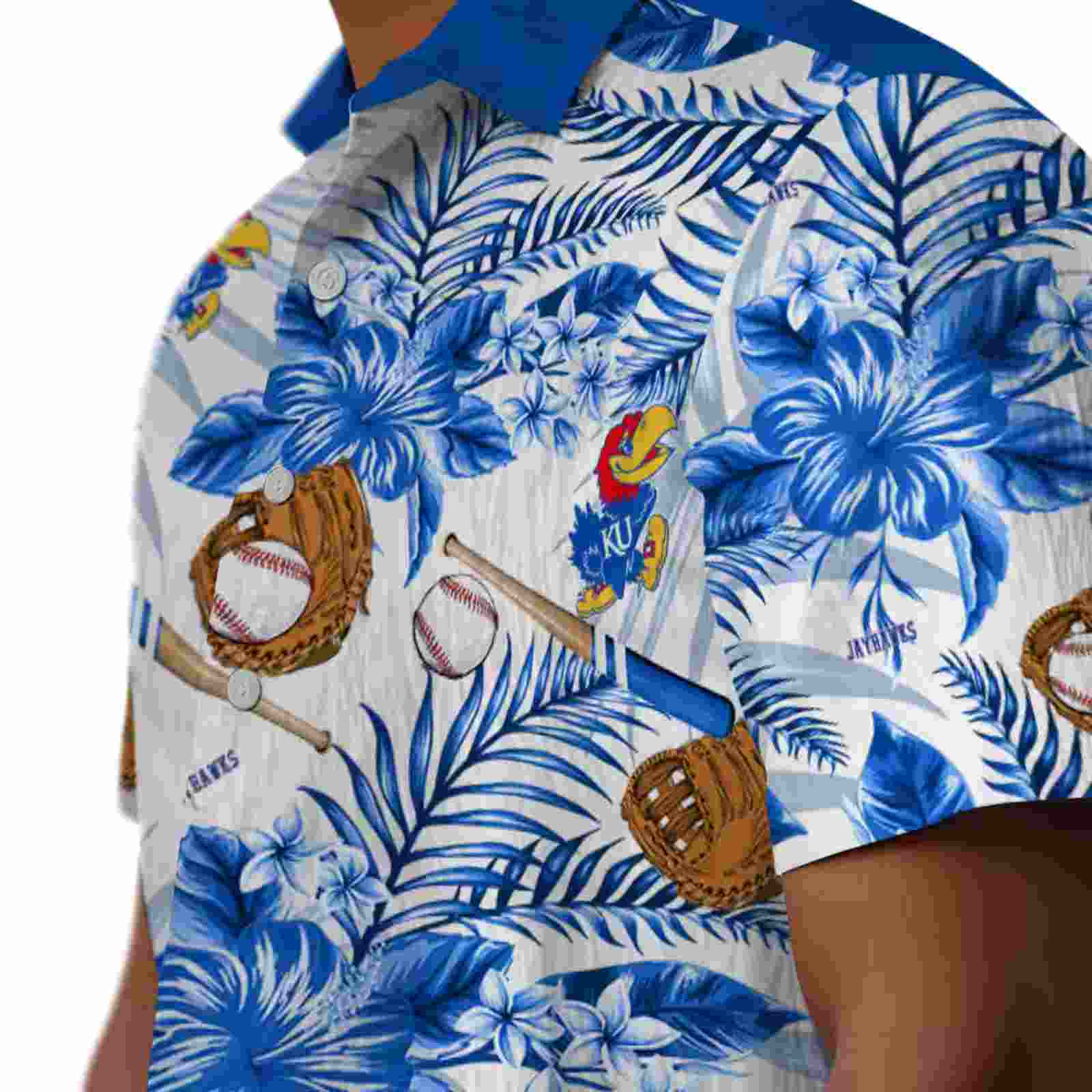 personalized kansas jayhawks floral baseball blue white hawaiian shirt trendy