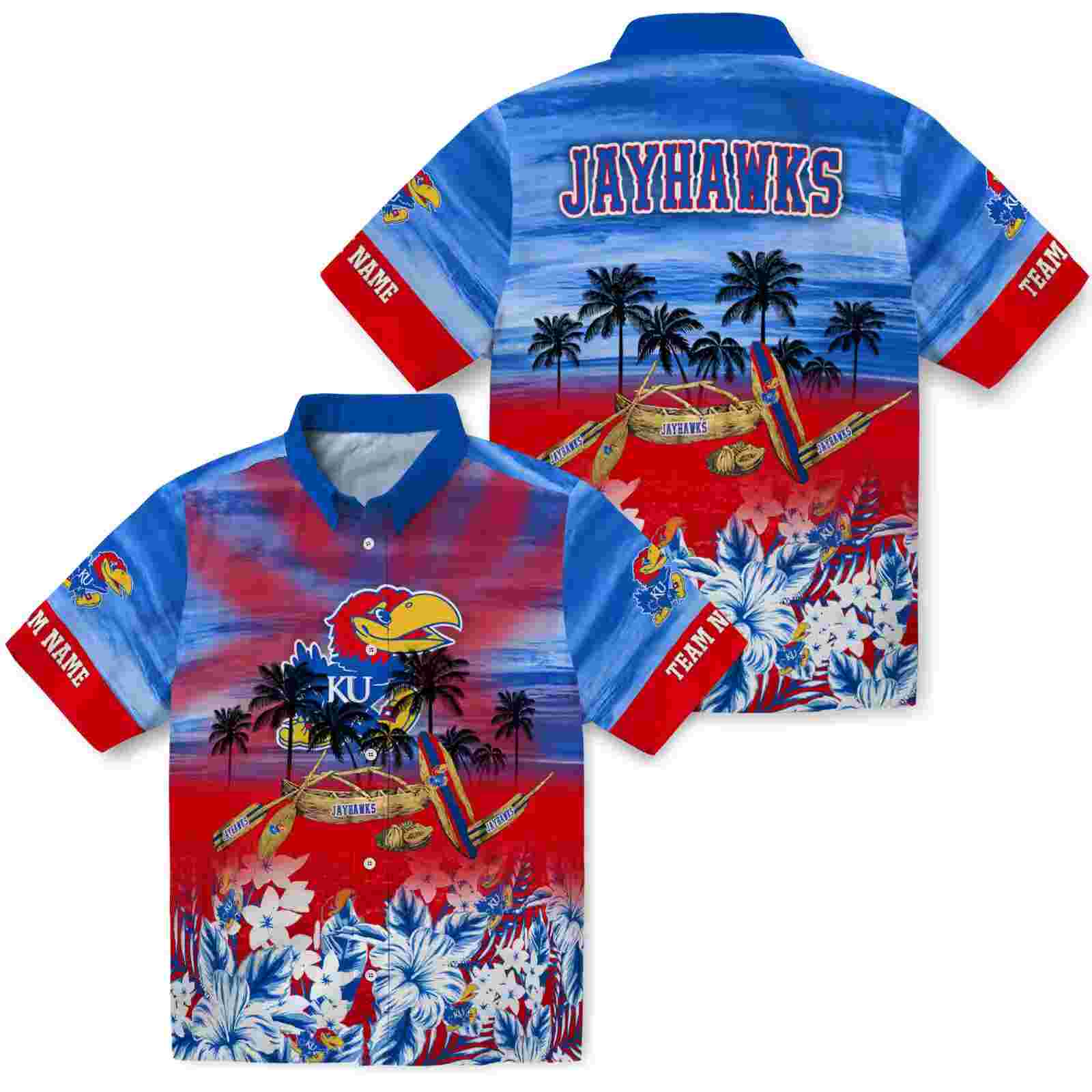 personalized kansas jayhawks tropical canoe blue hawaiian shirt high quality