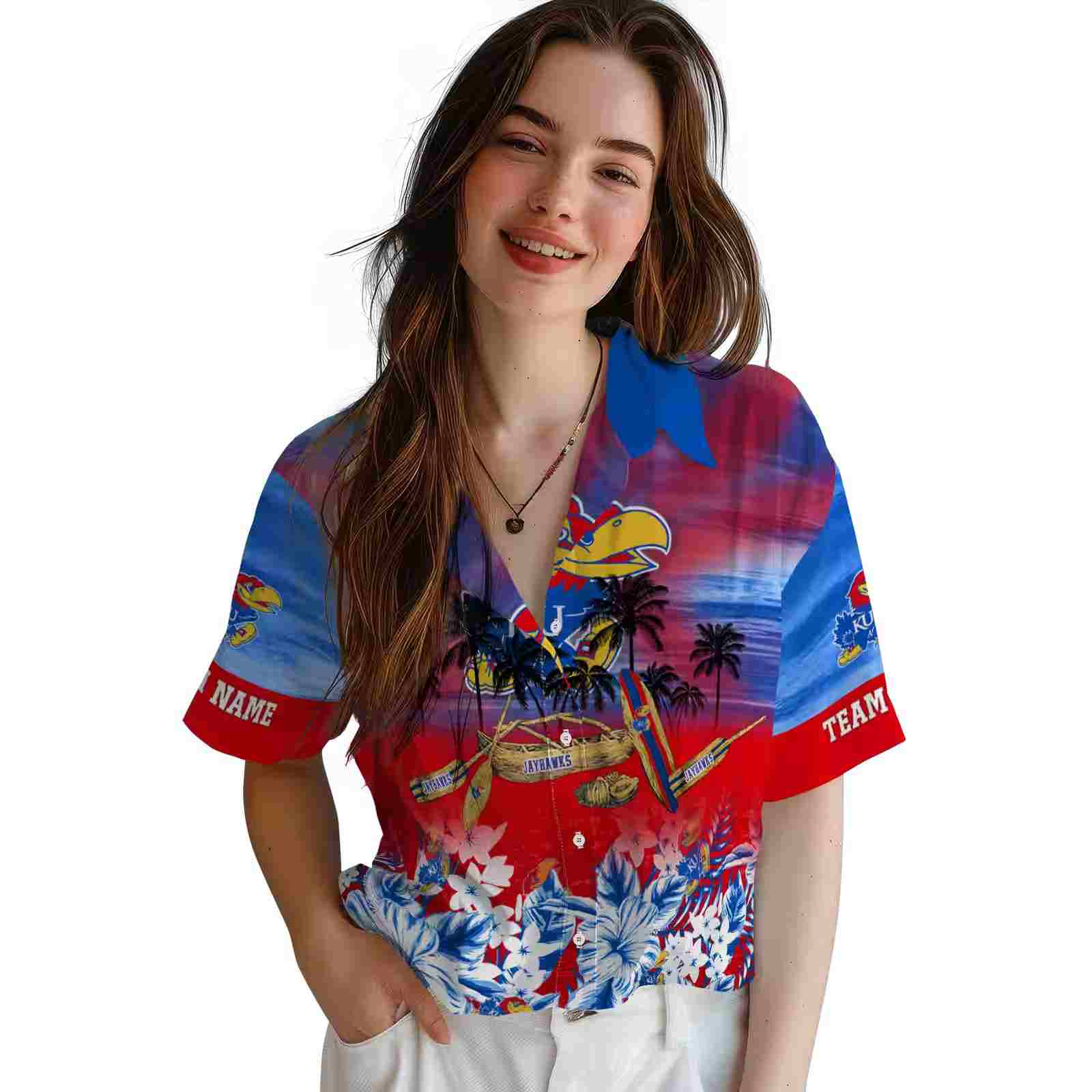 personalized kansas jayhawks tropical canoe blue hawaiian shirt latest model