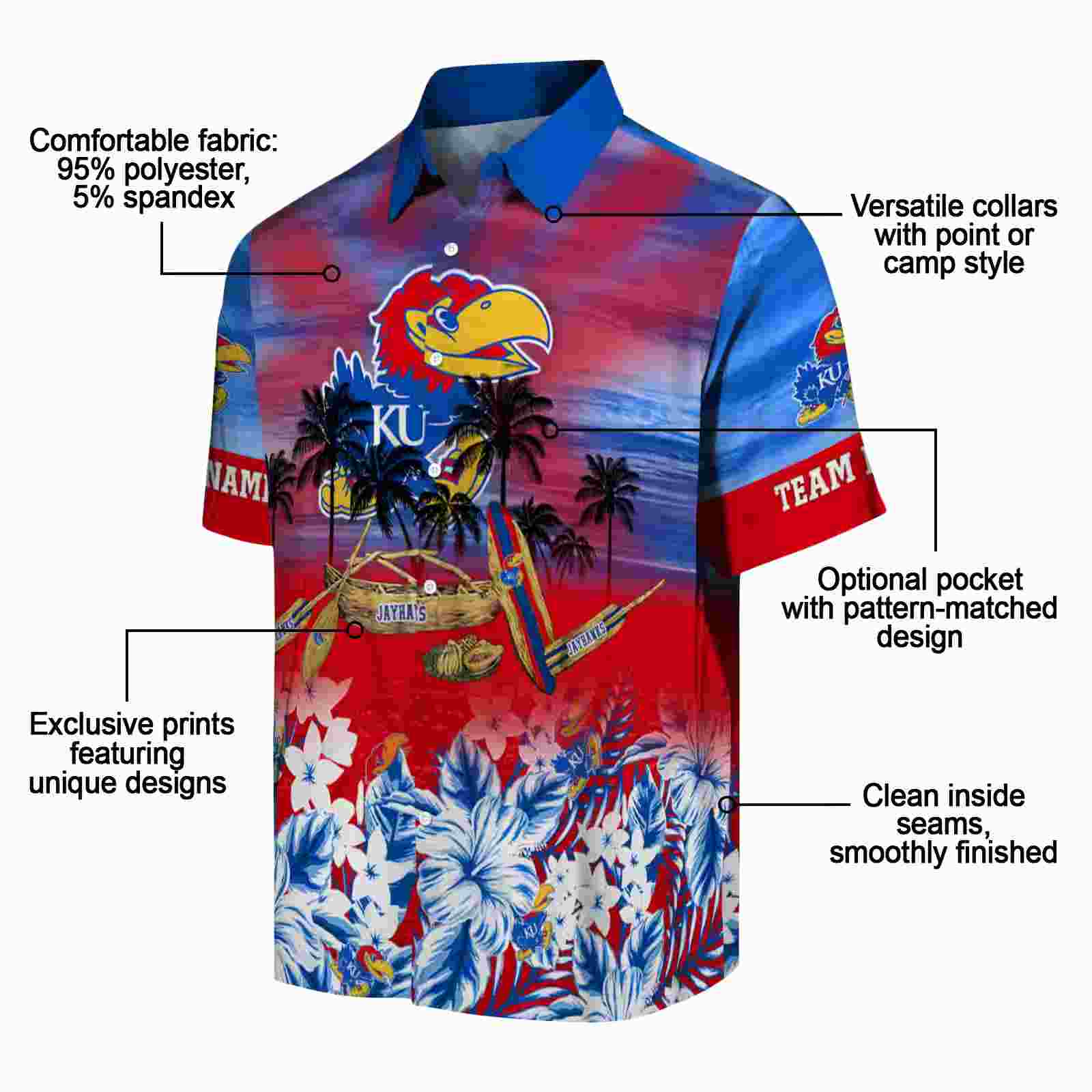 personalized kansas jayhawks tropical canoe blue hawaiian shirt new arrival