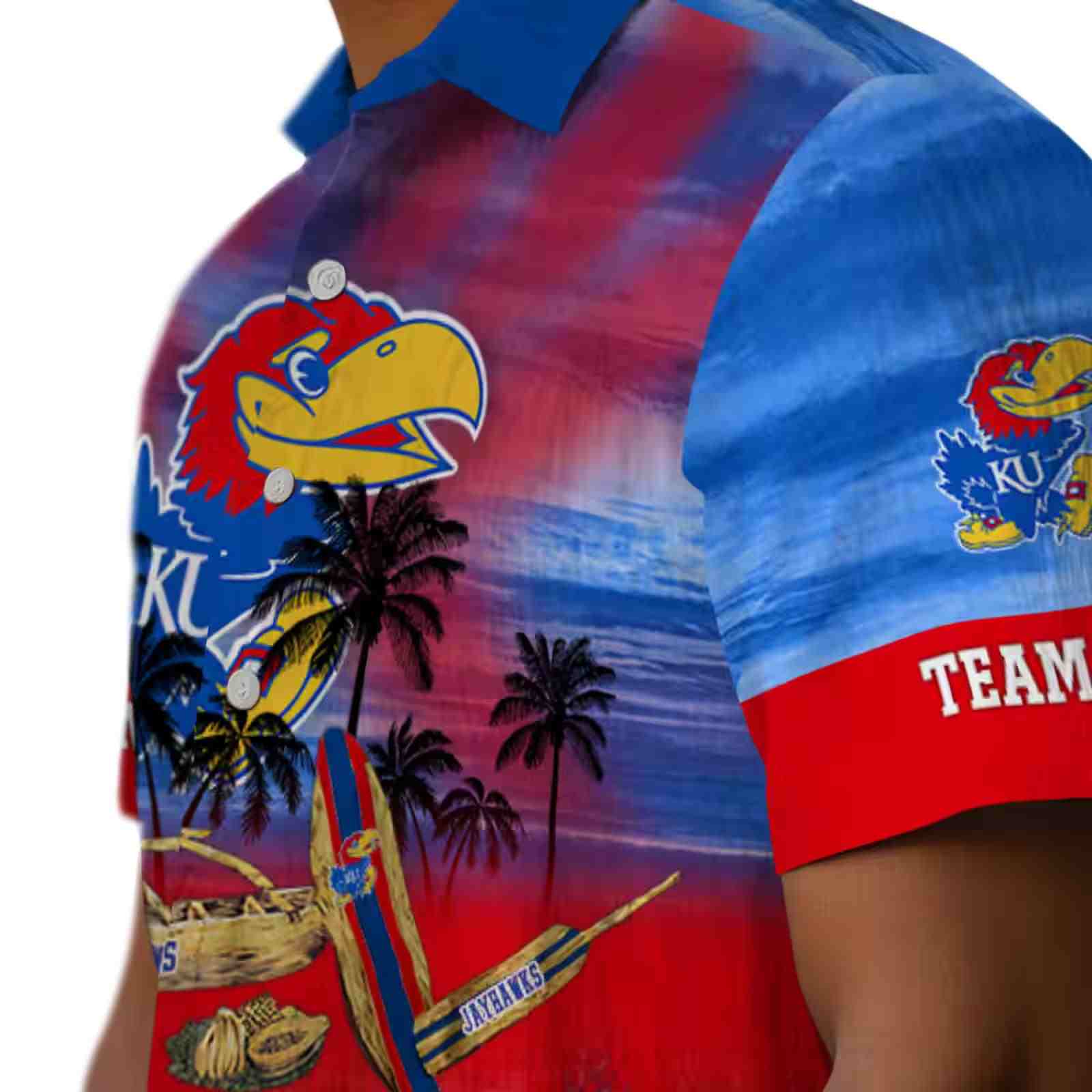 personalized kansas jayhawks tropical canoe blue hawaiian shirt trendy