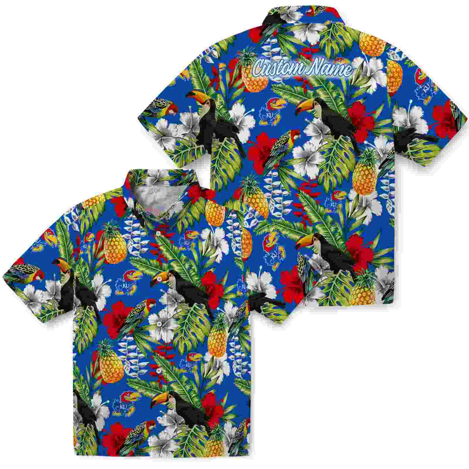 personalized kansas jayhawks tropical toucan blue green hawaiian shirt high quality