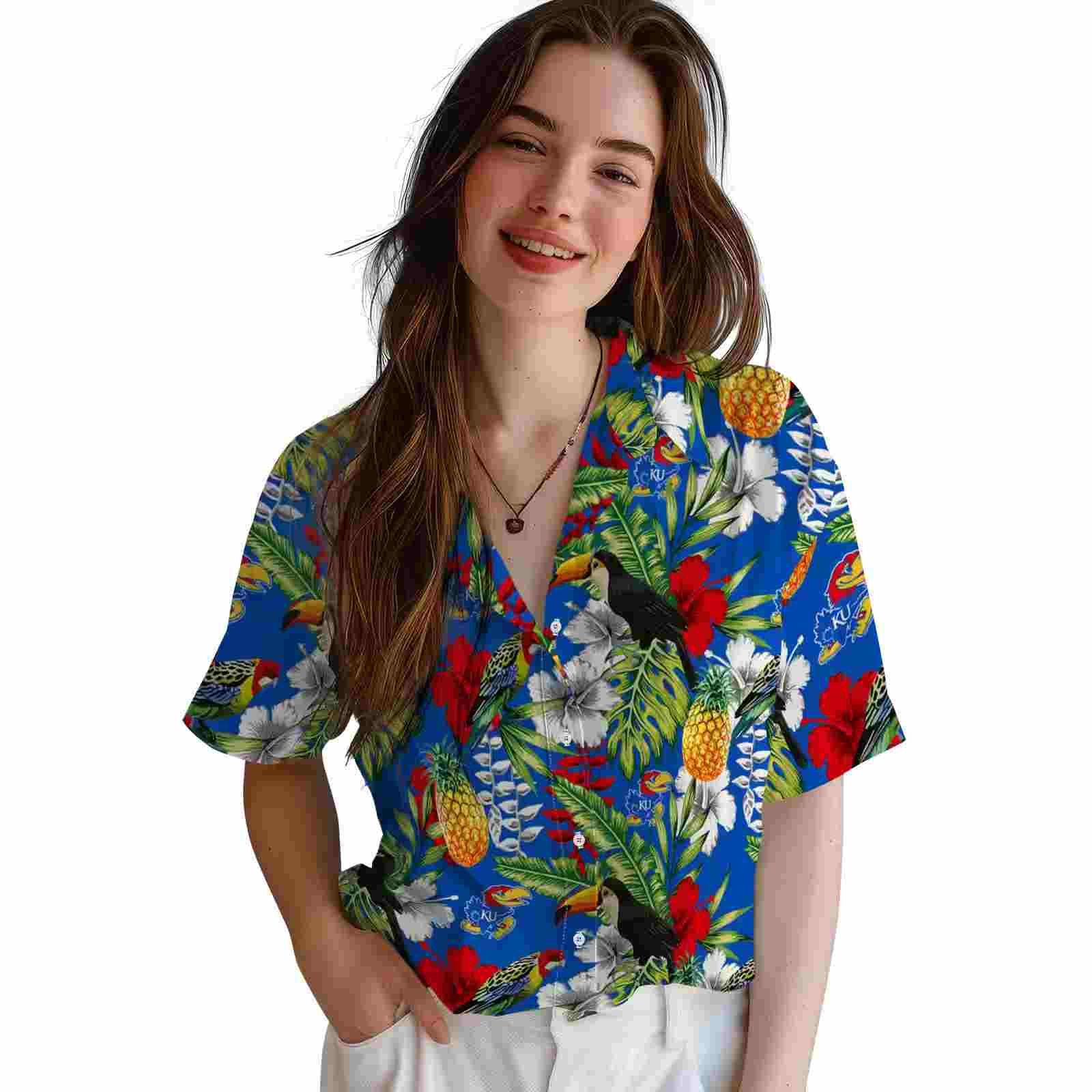 personalized kansas jayhawks tropical toucan blue green hawaiian shirt latest model