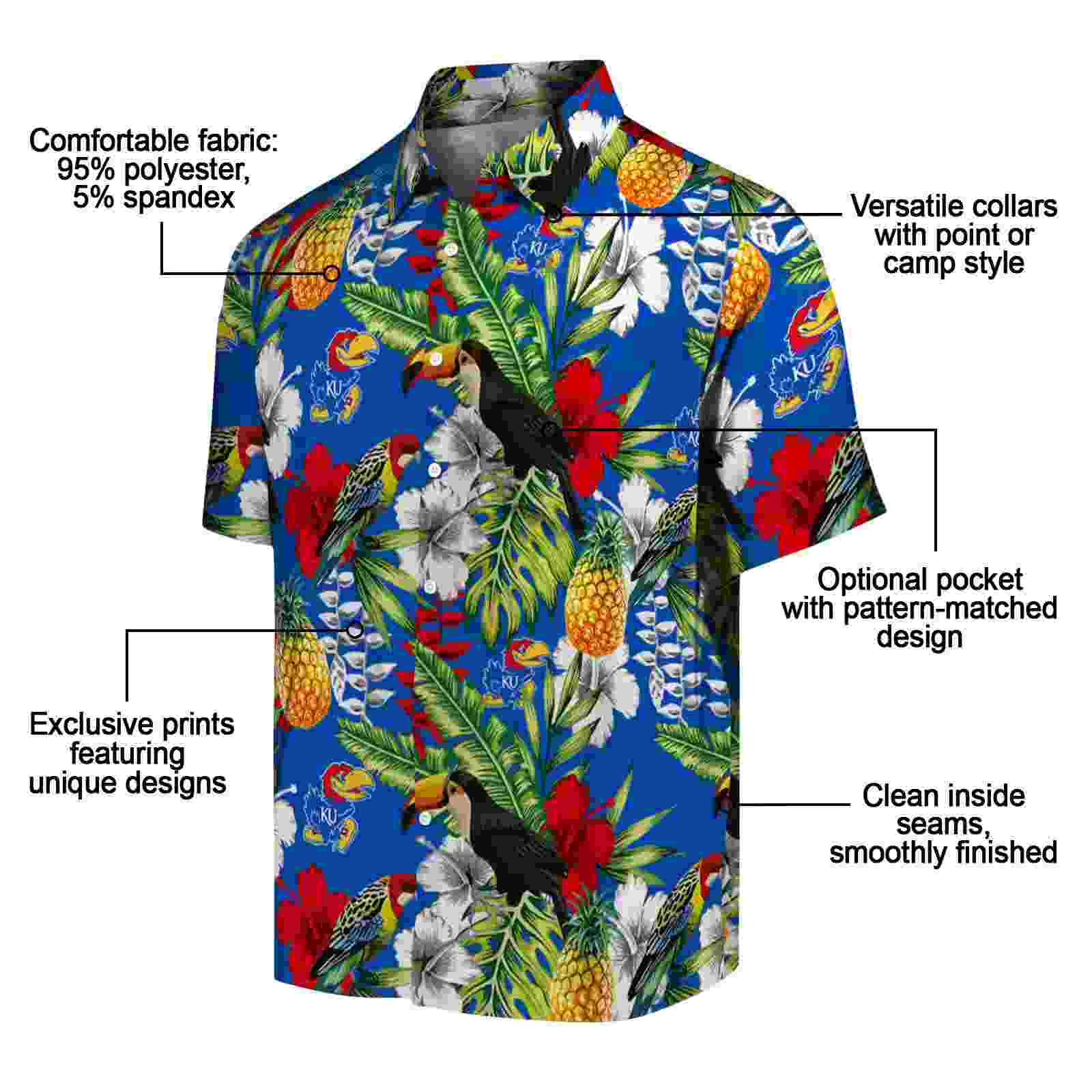 personalized kansas jayhawks tropical toucan blue green hawaiian shirt new arrival