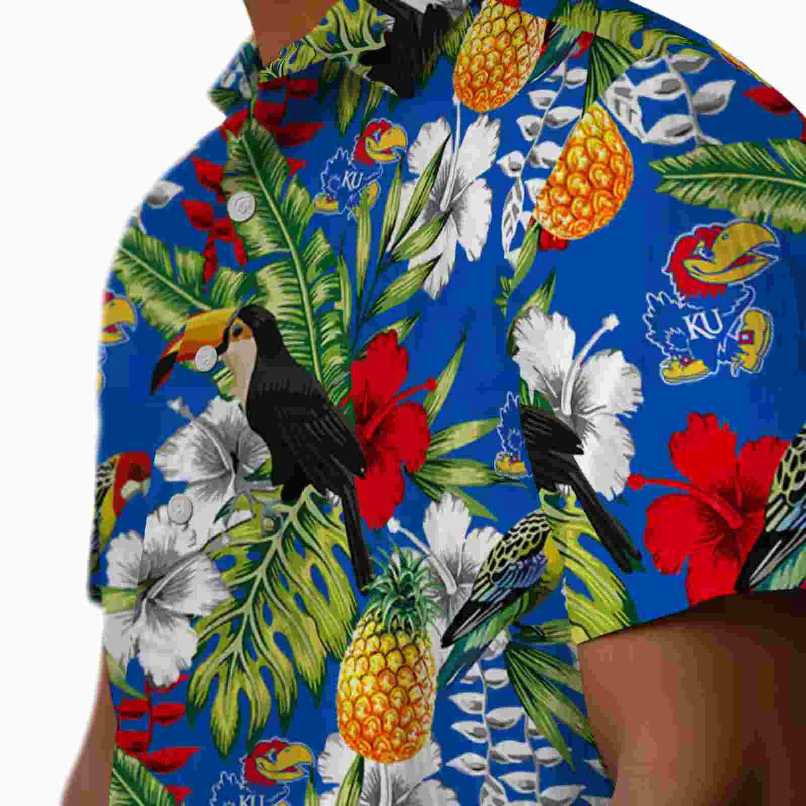 personalized kansas jayhawks tropical toucan blue green hawaiian shirt trendy