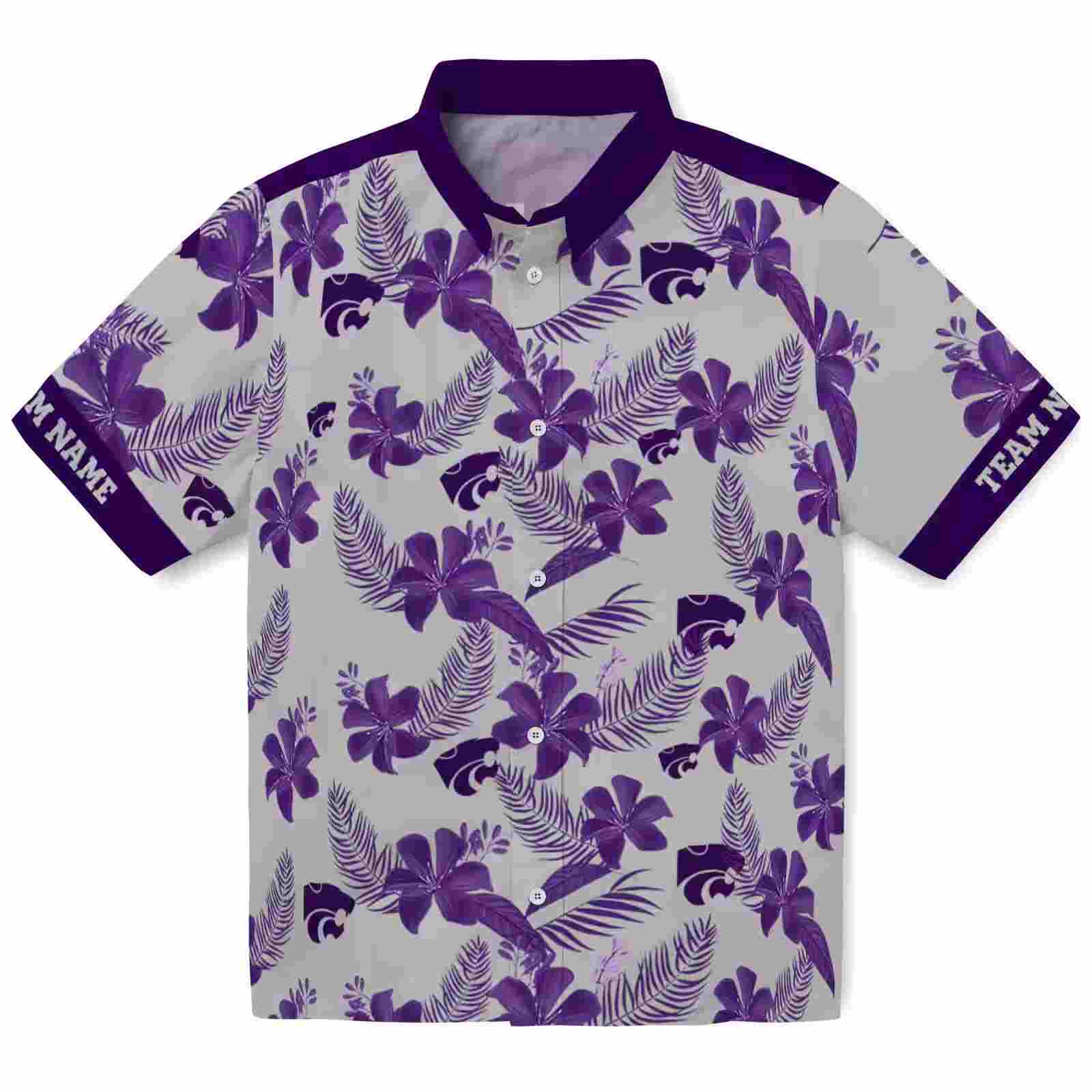 Personalized Kansas State Wildcats Botanical Print Grey Hawaiian Shirt