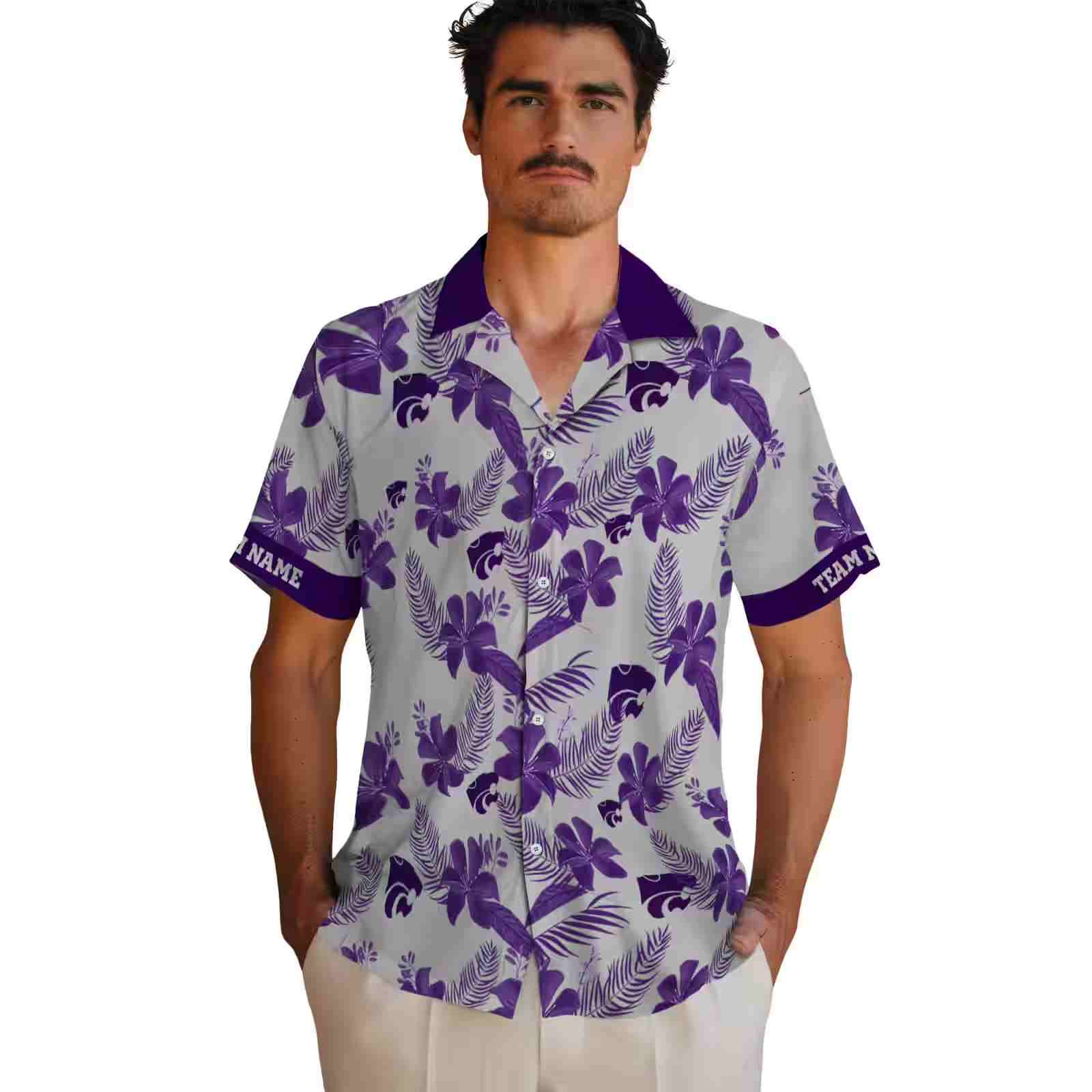 personalized kansas state wildcats botanical print grey hawaiian shirt fashion forward