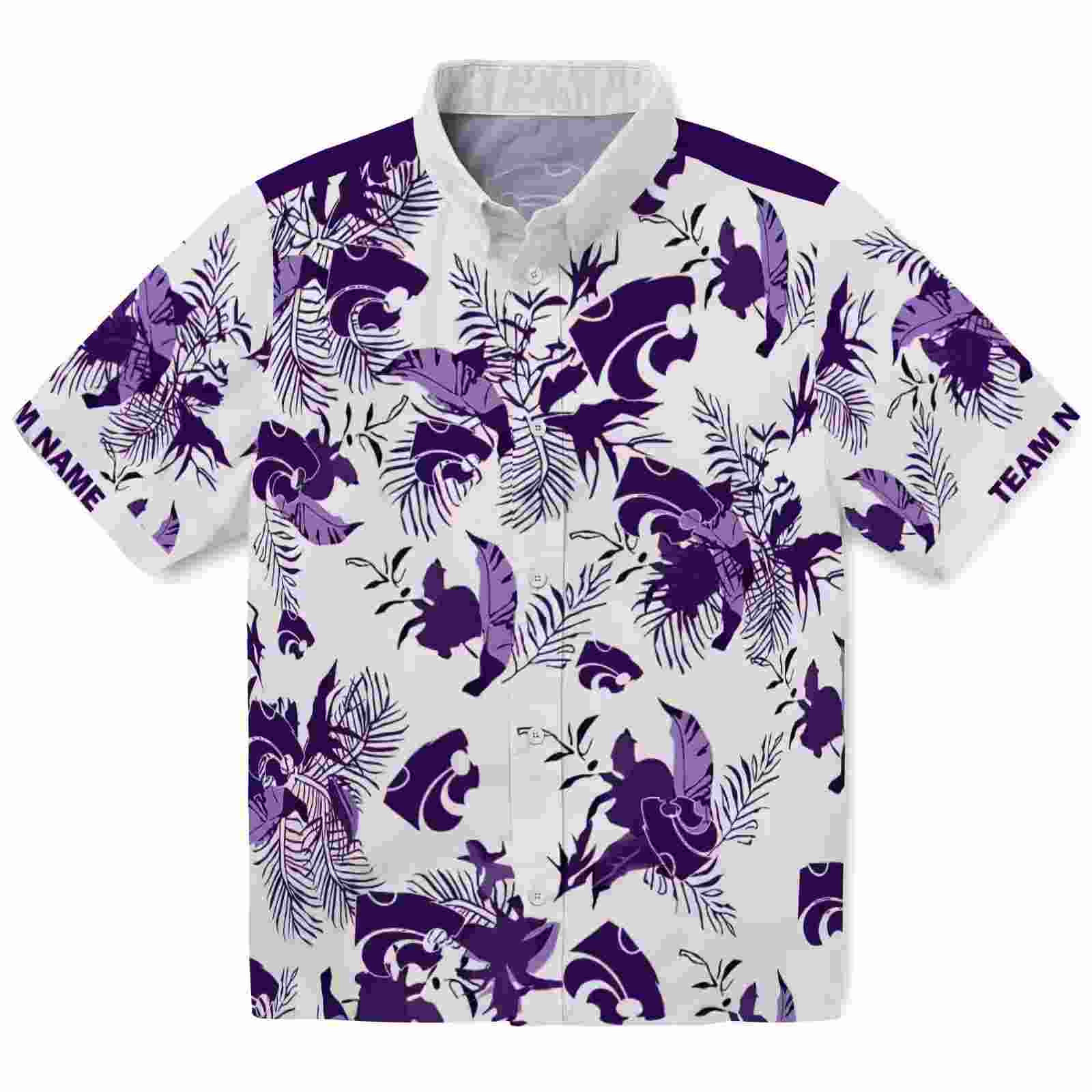 Personalized Kansas State Wildcats Botanical Theme Purple White Hawaiian Shirt