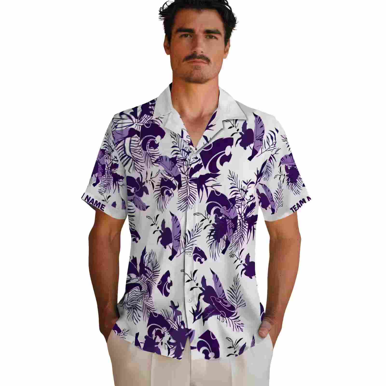 personalized kansas state wildcats botanical theme purple white hawaiian shirt fashion forward