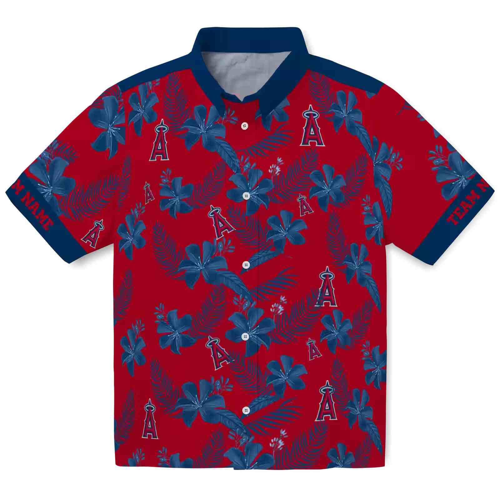 Personalized Los Angeles Angels Botanical Print Red Hawaiian Shirt