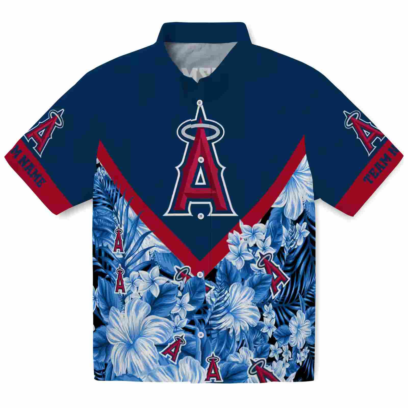 Personalized Los Angeles Angels Floral Chevron Blue Hawaiian Shirt