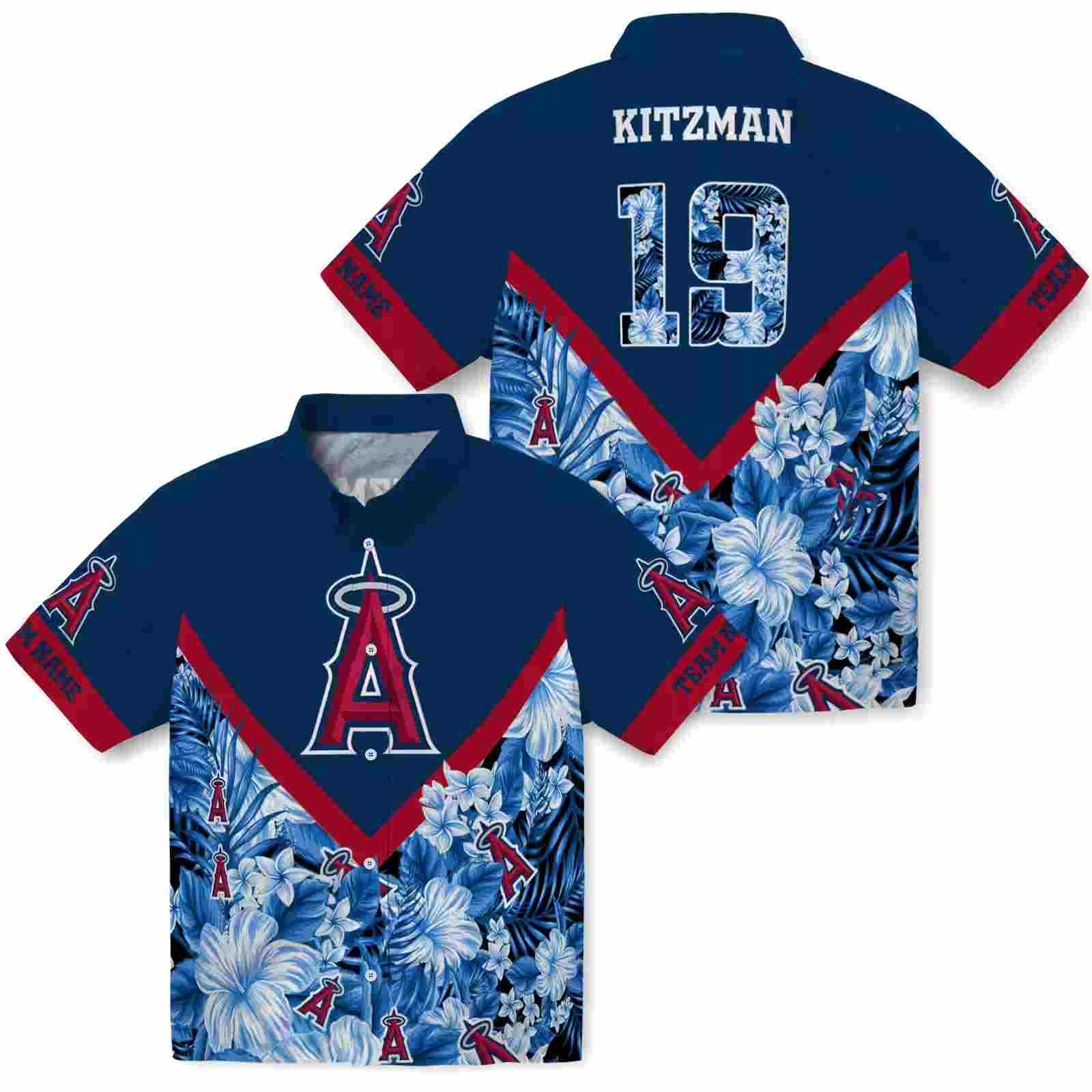 personalized los angeles angels floral chevron blue hawaiian shirt high quality