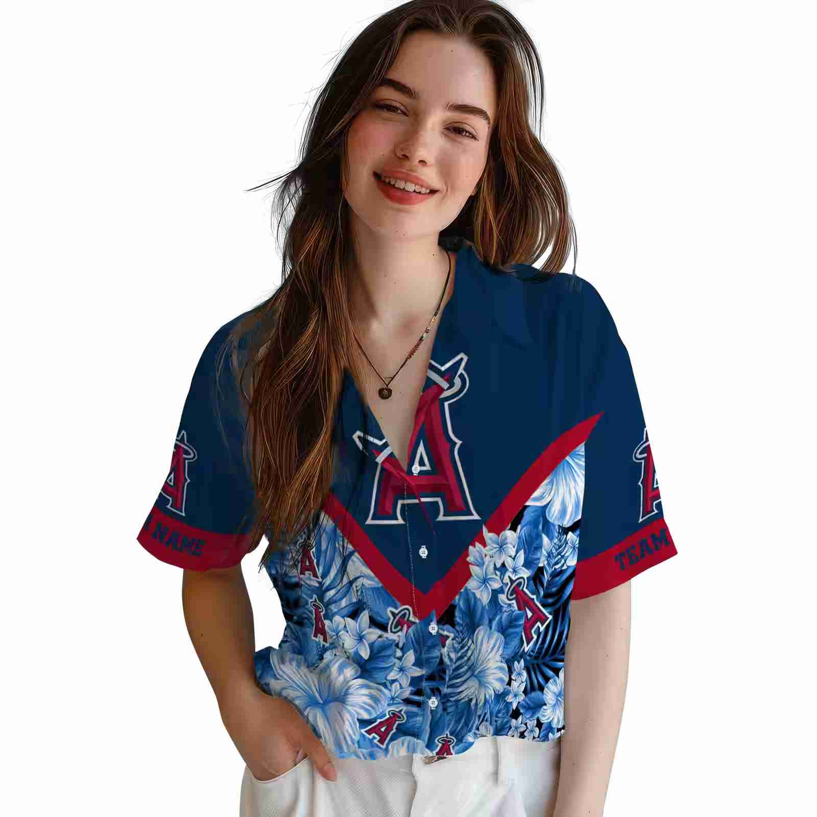 personalized los angeles angels floral chevron blue hawaiian shirt latest model