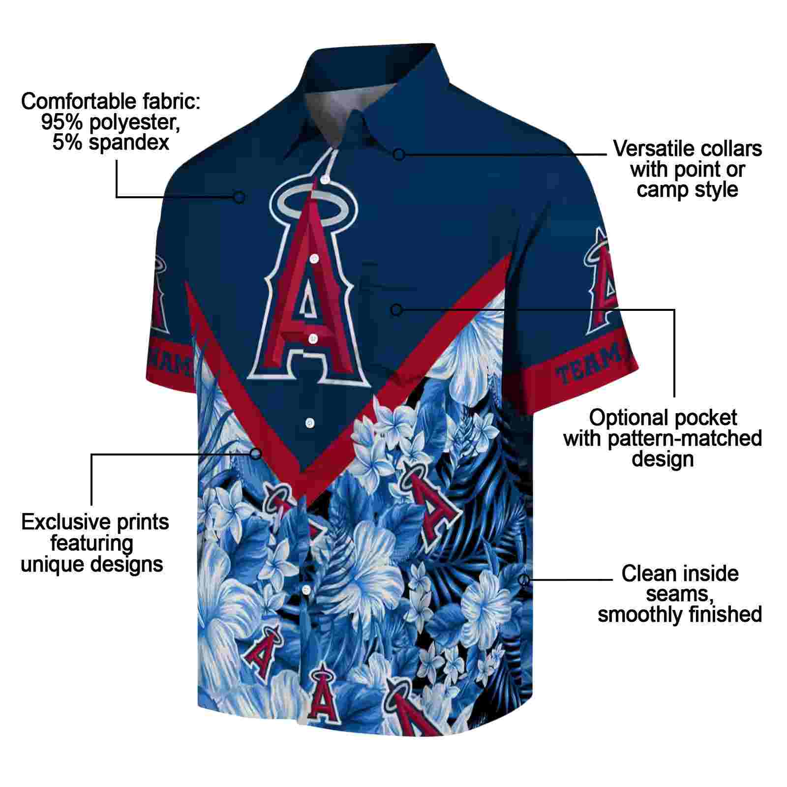 personalized los angeles angels floral chevron blue hawaiian shirt new arrival